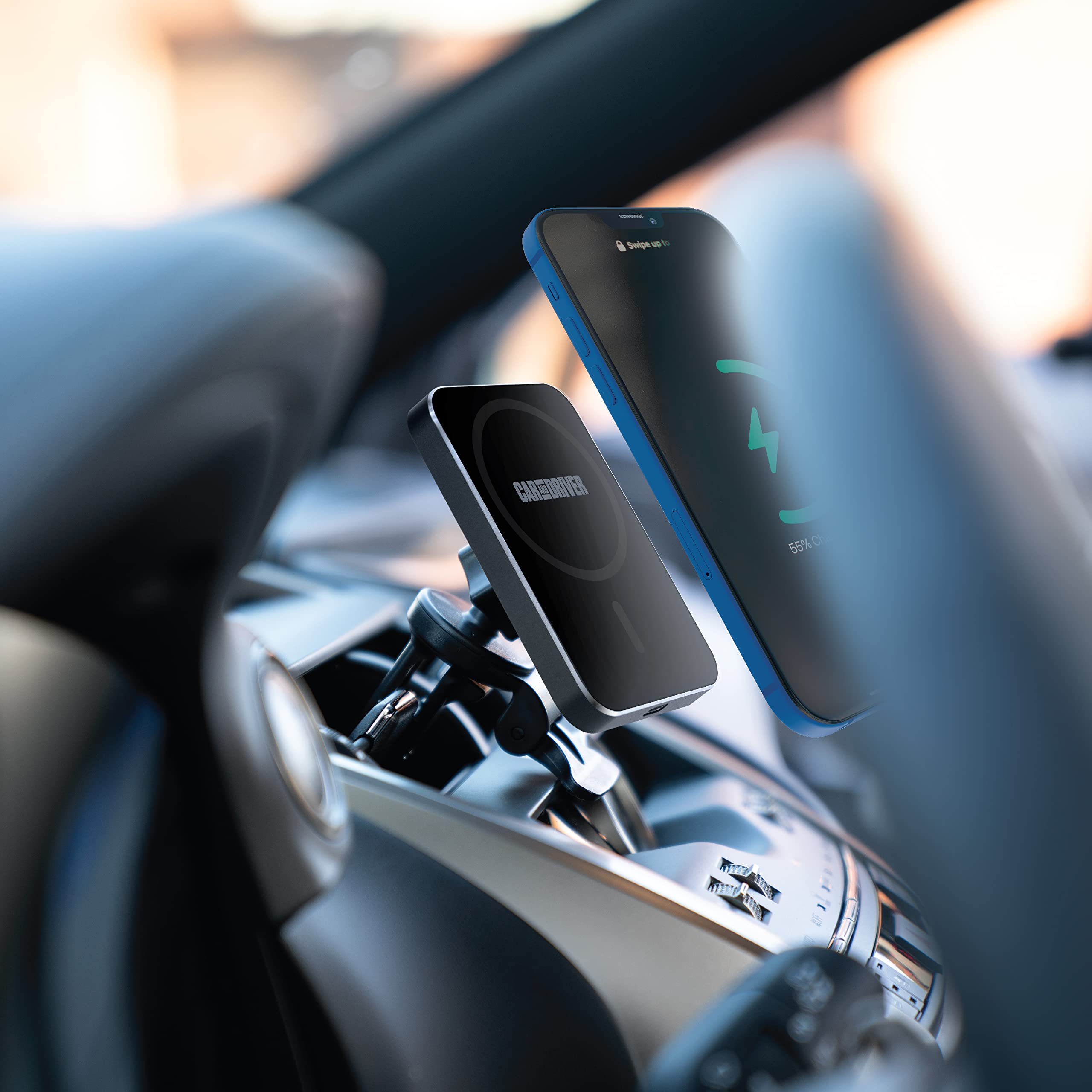 Car and Driver Magnetic Mount with Wireless Charging Sturdy Swivel Base