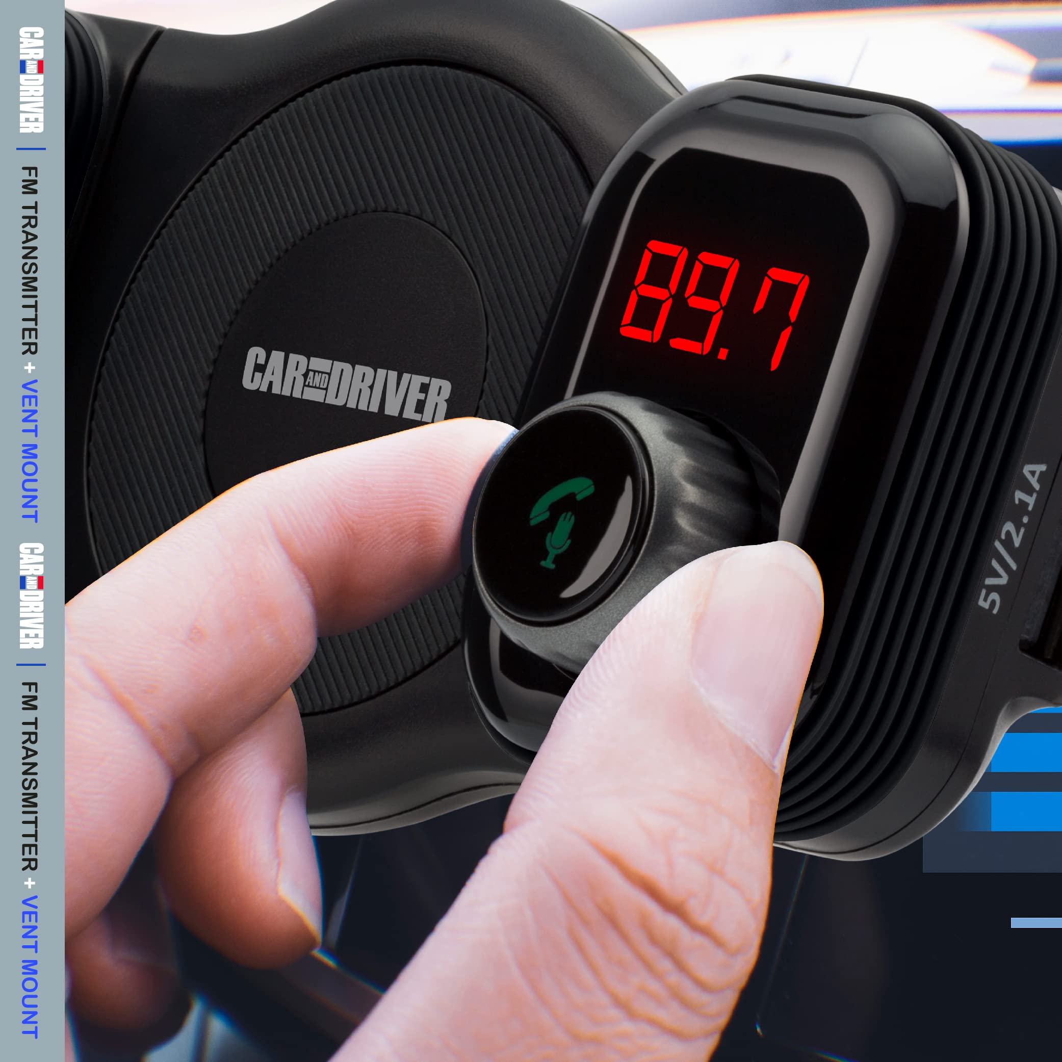 Car and Driver Bluetooth FM Transmitter & Car Vent Phone Mount