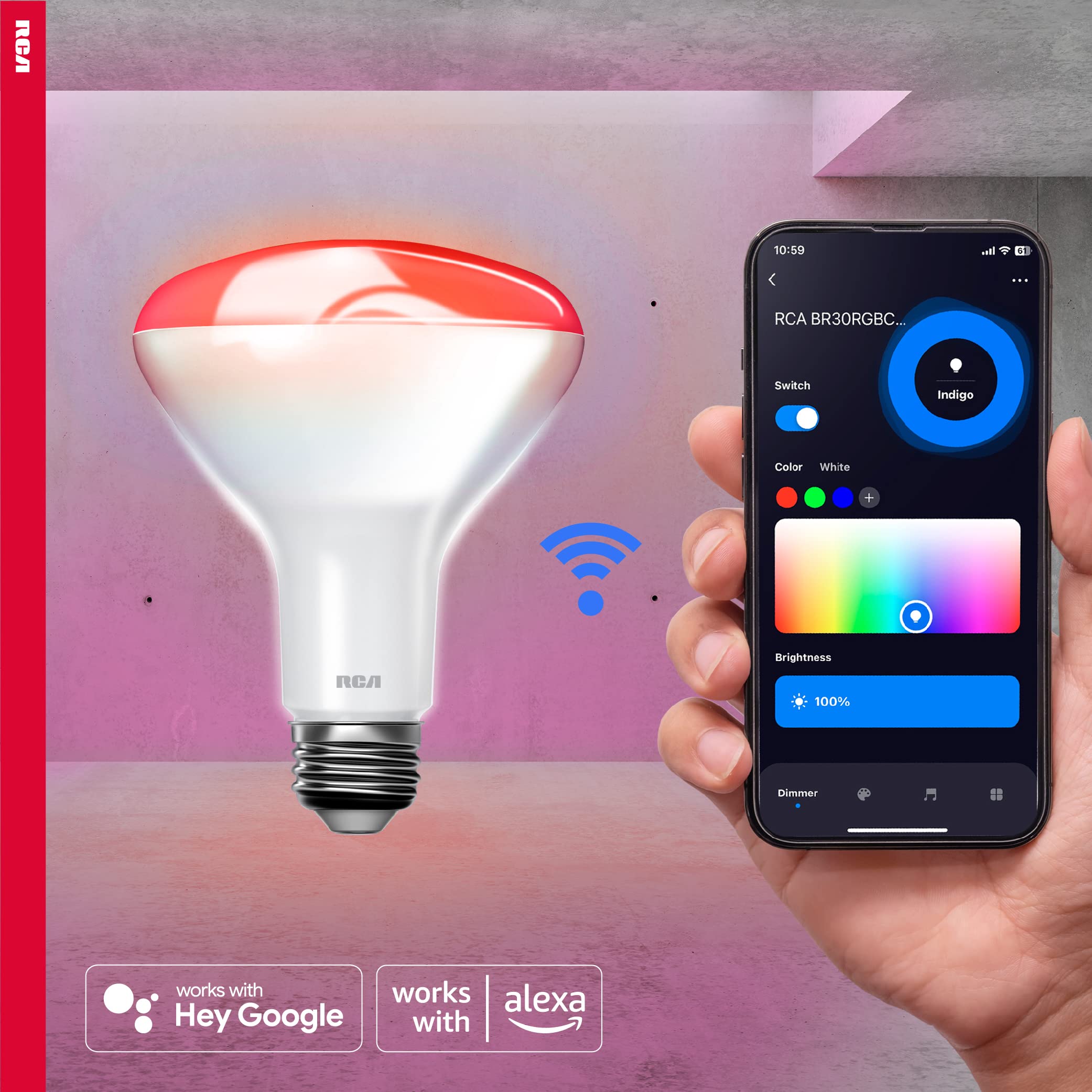 RCA WiFi LED Smart Light Bulb, Indoor Flood Light, 9W, 60W Equiv, Multicolor & White, BR30, 24-Pack