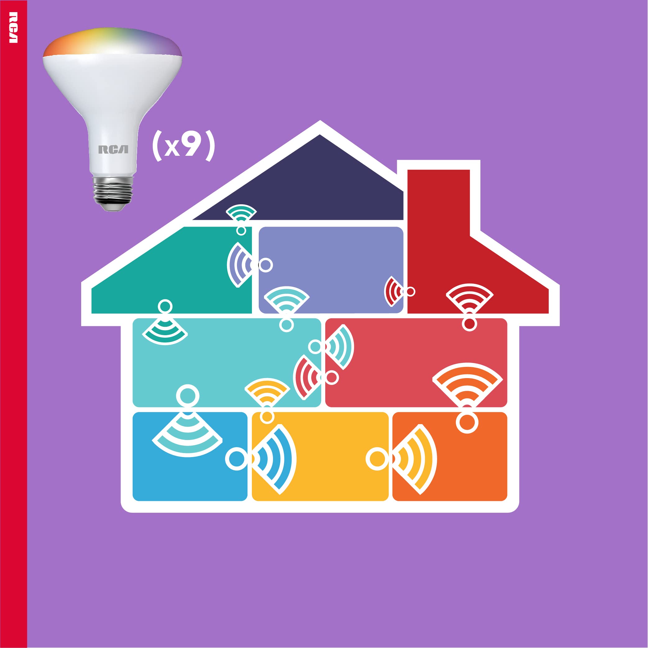 RCA WiFi LED Smart Light Bulb, Indoor Flood Light, 9W, 60W Equiv, Multicolor & White, BR30, 12-Pack