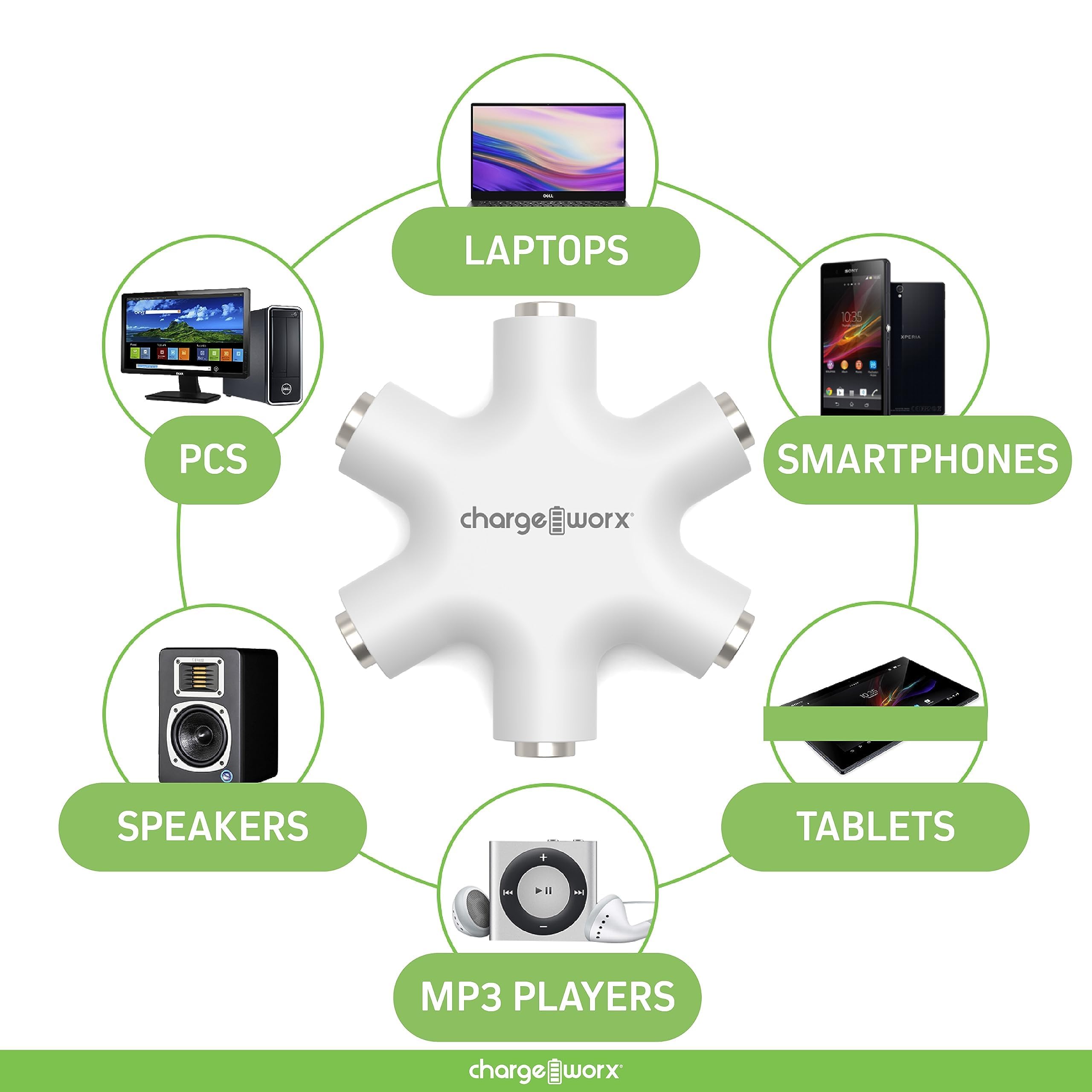 Chargeworx 3.5mm 5-Way Audio Splitter Hub for Headphones Mic
