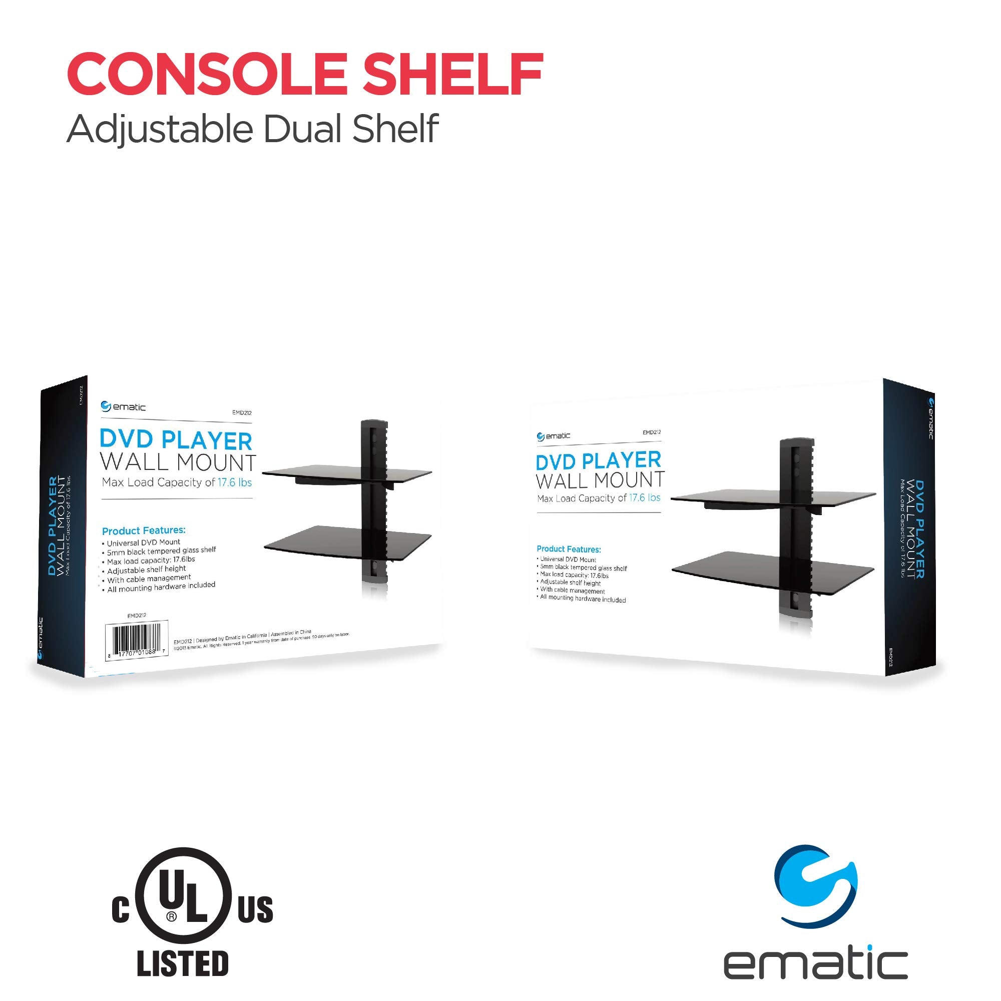 Ematic Component Wall Mount Kit with Cable Management for DVD Players, DVRs and Gaming Systems