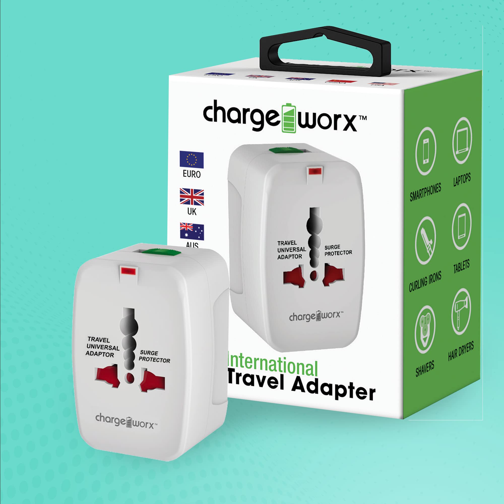 Chargeworx Int'l Power Adapter Plug Surge Protector LED Indicator