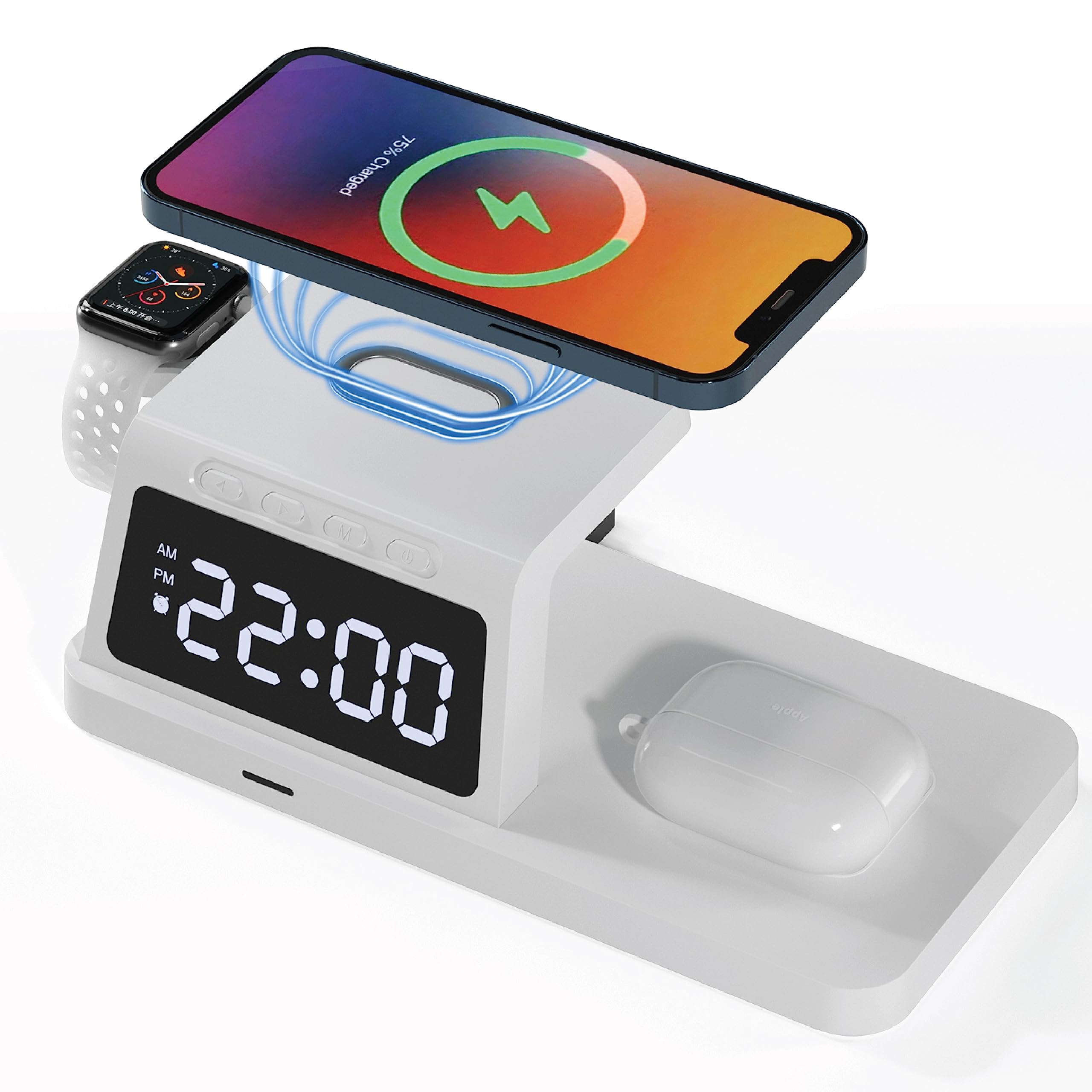 Chargeworx 4-in-1 Wireless Charge Alarm Clock