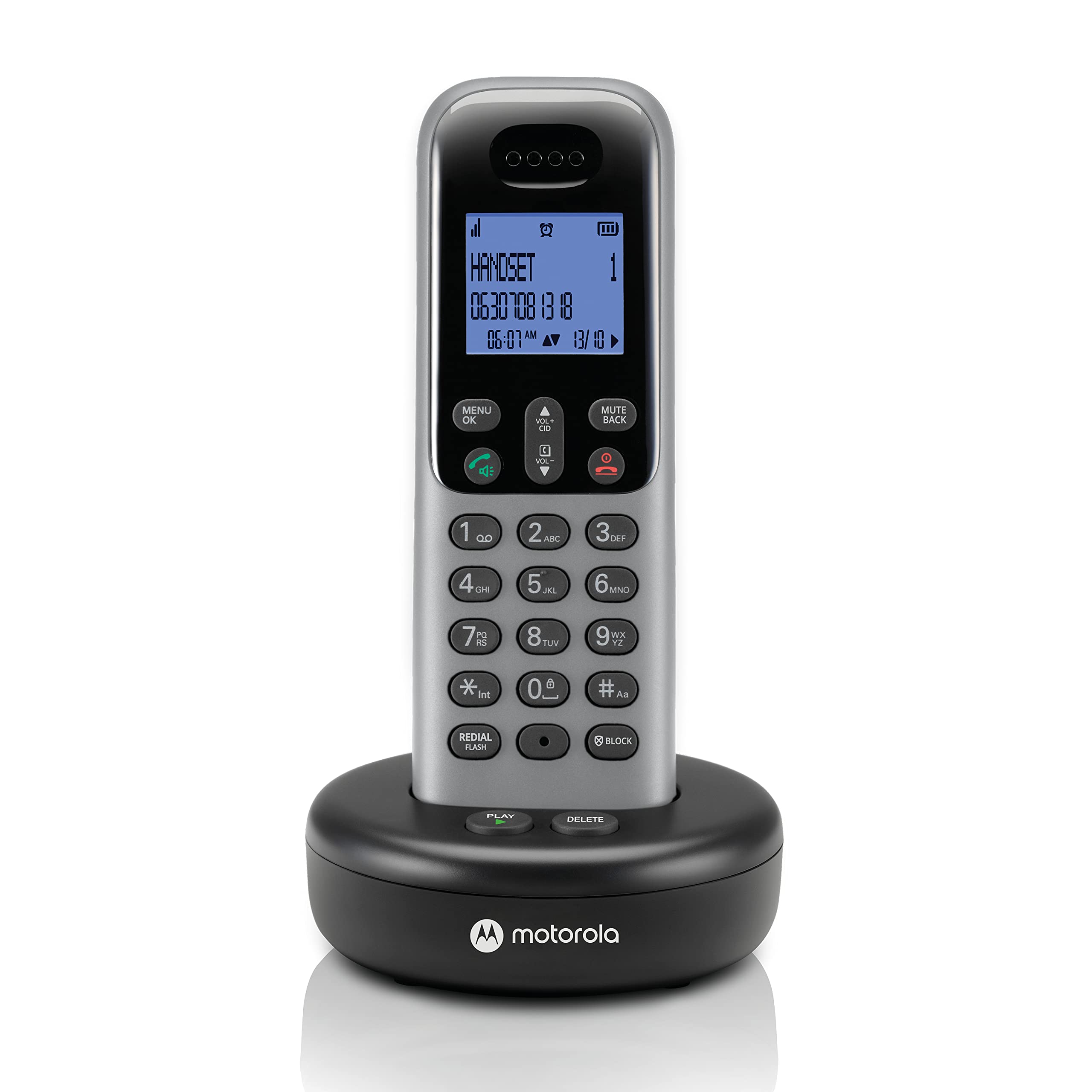 Motorola Voice Cordless Phone System, 2 Handsets, Dark Grey (T612)