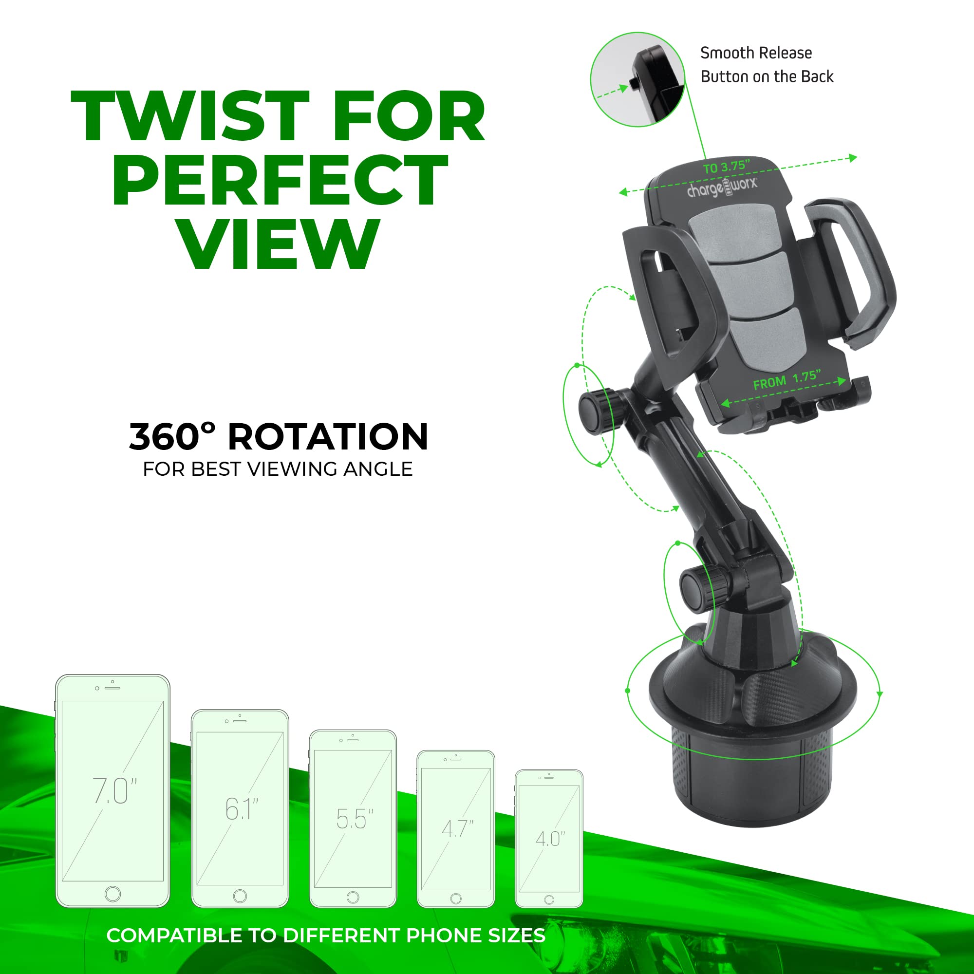 Chargeworx Deluxe Cupholder Phone Mount