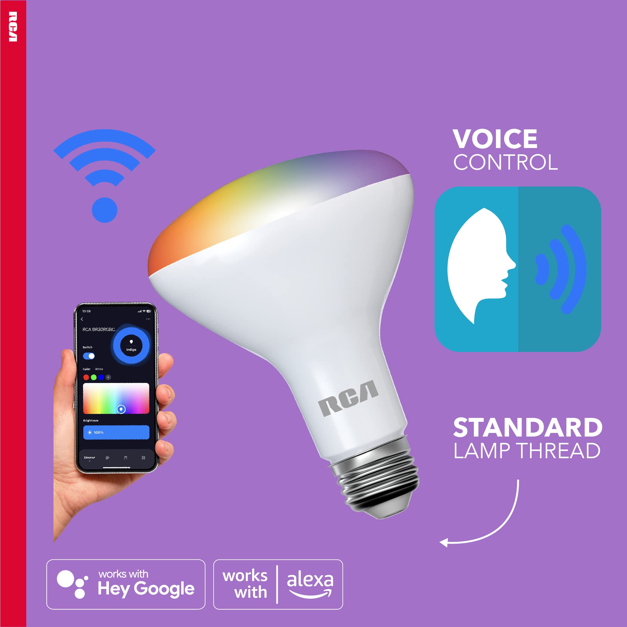 RCA WiFi LED Smart Light Bulb, Indoor Flood Light, 9W, 60W Equiv, Multicolor & White, BR30, 24-Pack