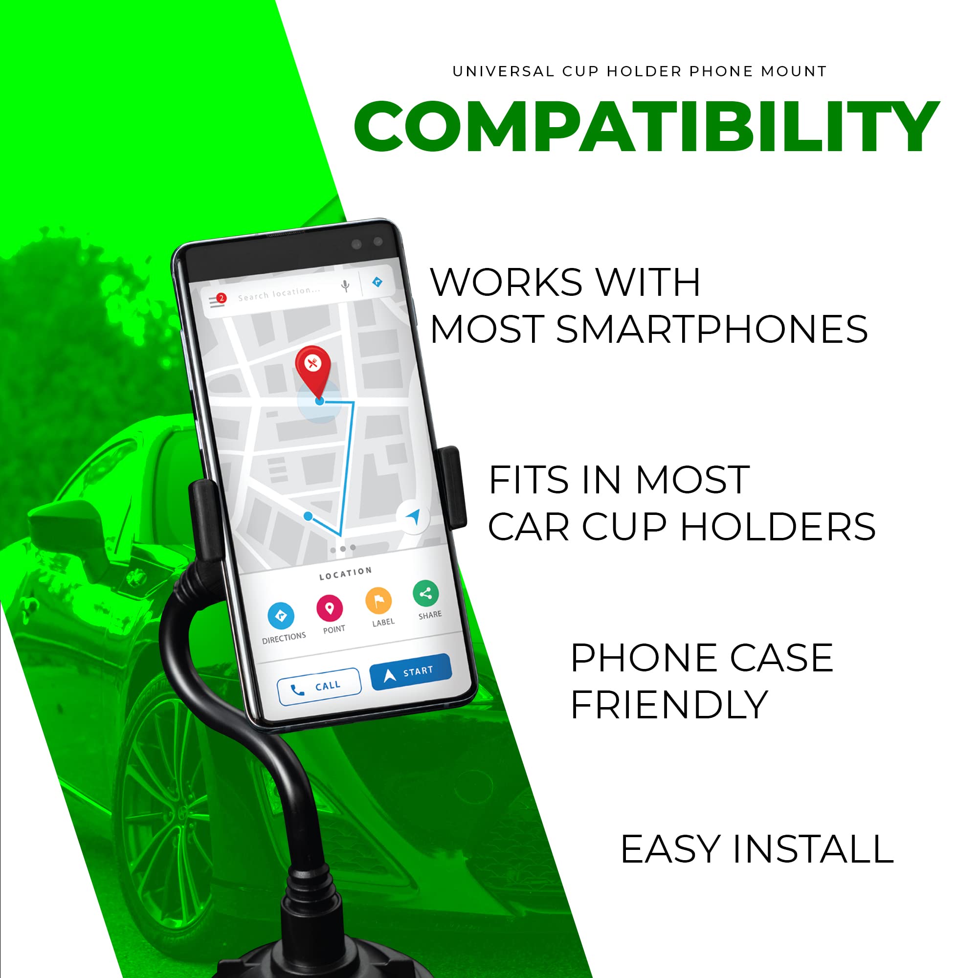 Chargeworx Cup Holder Phone Mount for Car