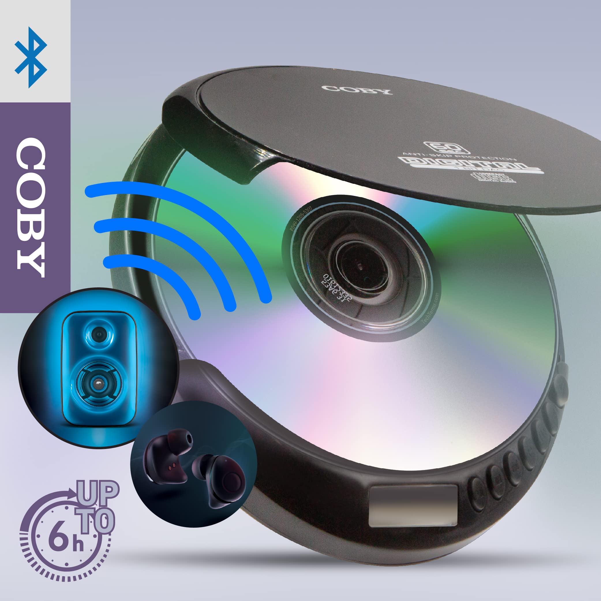 Coby Bluetooth CD Player Portable, FM, AUX, MP3 Anti-Skip Compact Discman