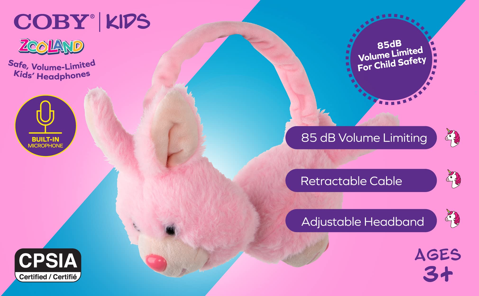 Coby Wired Kids Headphones (Pink Bunny)