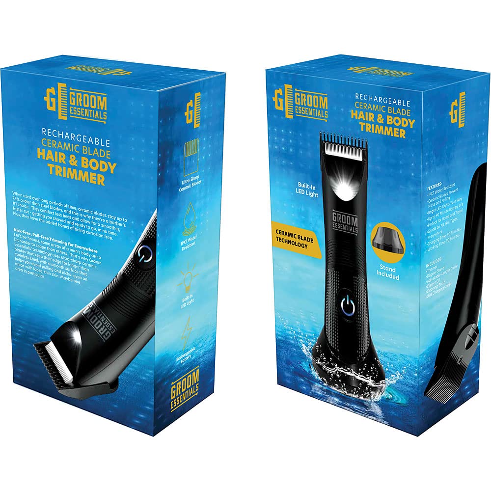 Groom Essentials Mens Rechargeable Ceramic Blade Hair & Body Trimmer