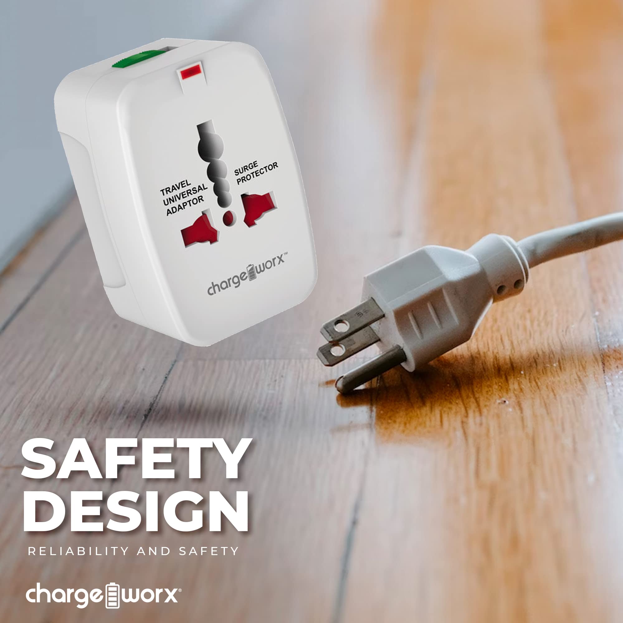 Chargeworx Int'l Power Adapter Plug Surge Protector LED Indicator
