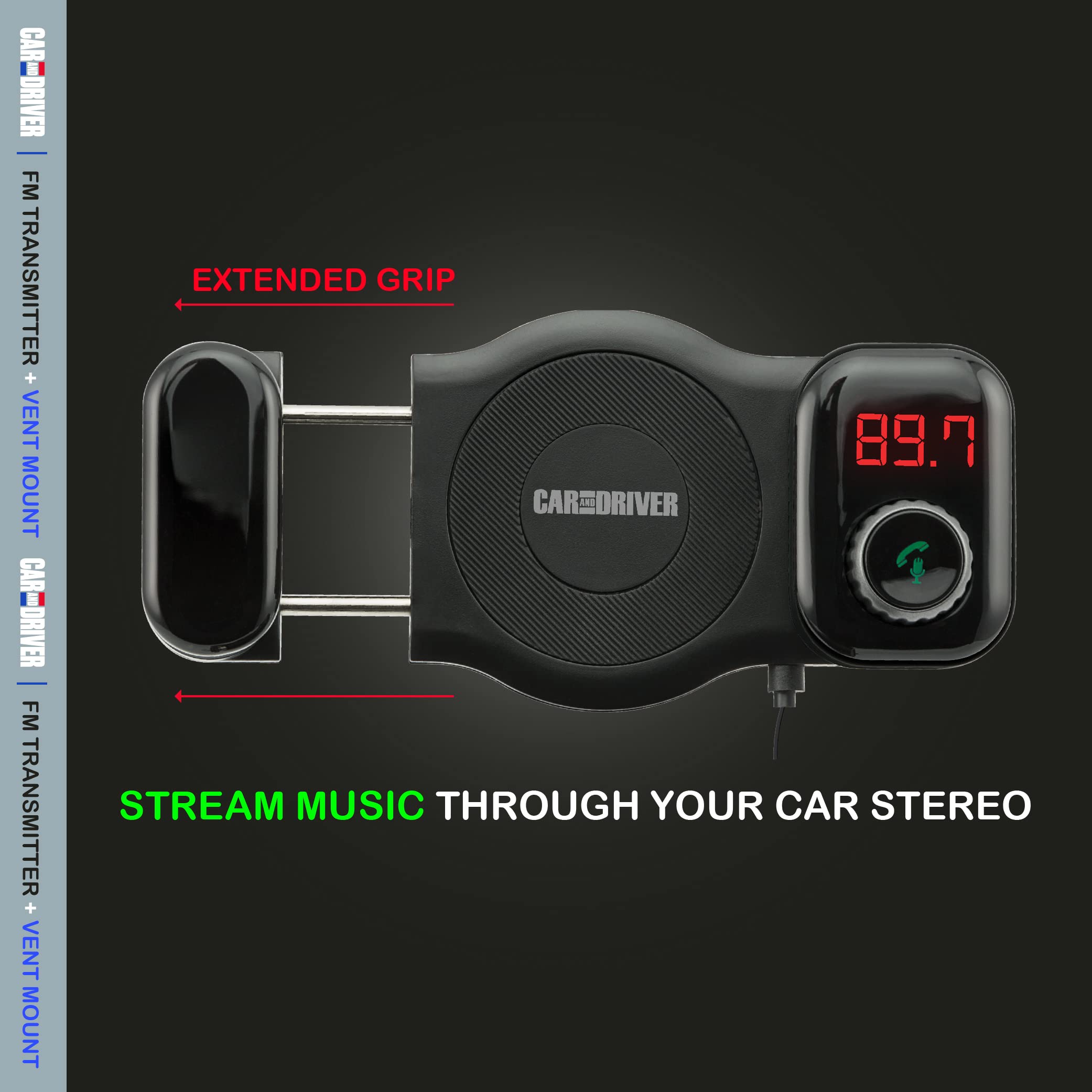 Car and Driver Bluetooth FM Transmitter & Car Vent Phone Mount