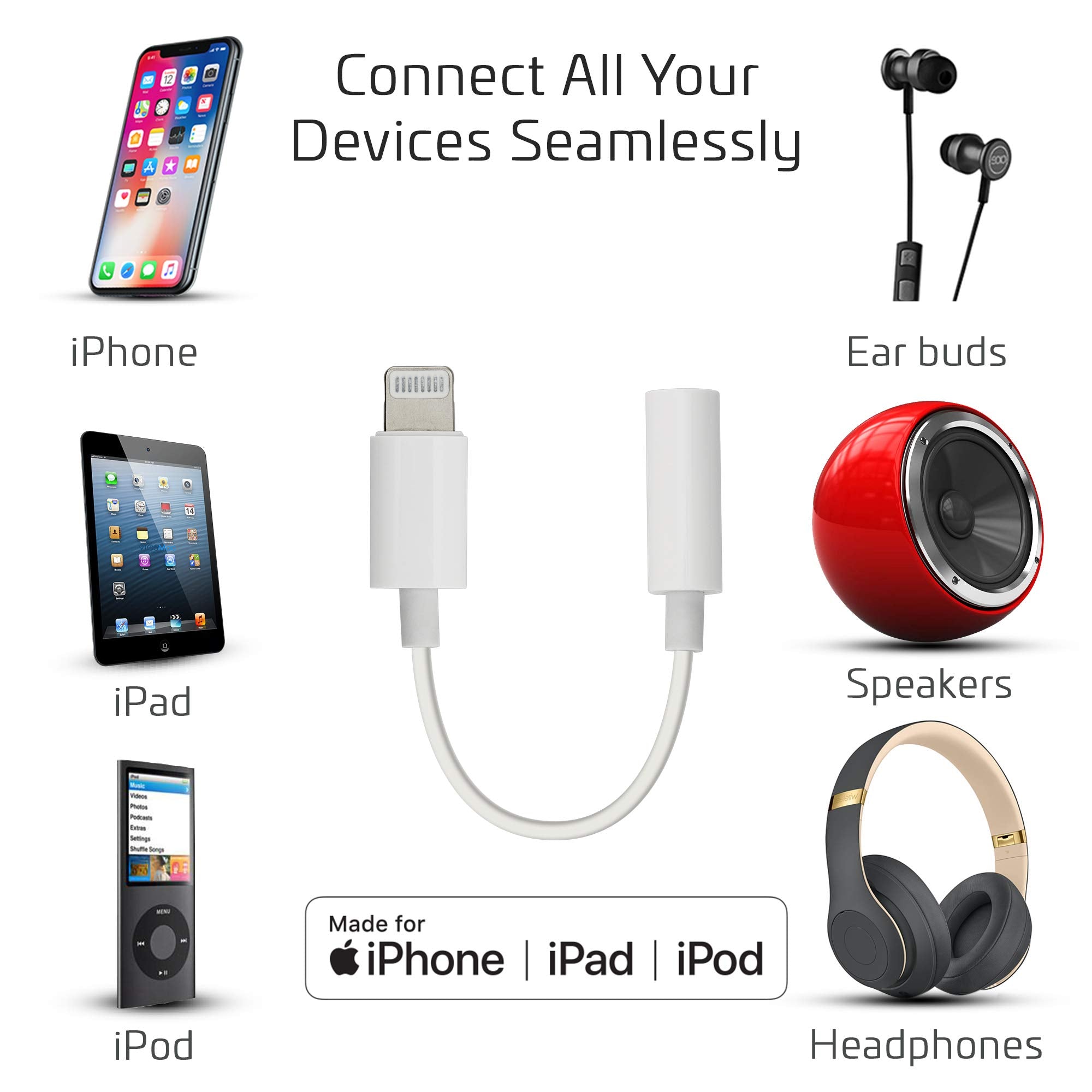 Chargeworx Headphone Adapter Lightning to 3.5mm White
