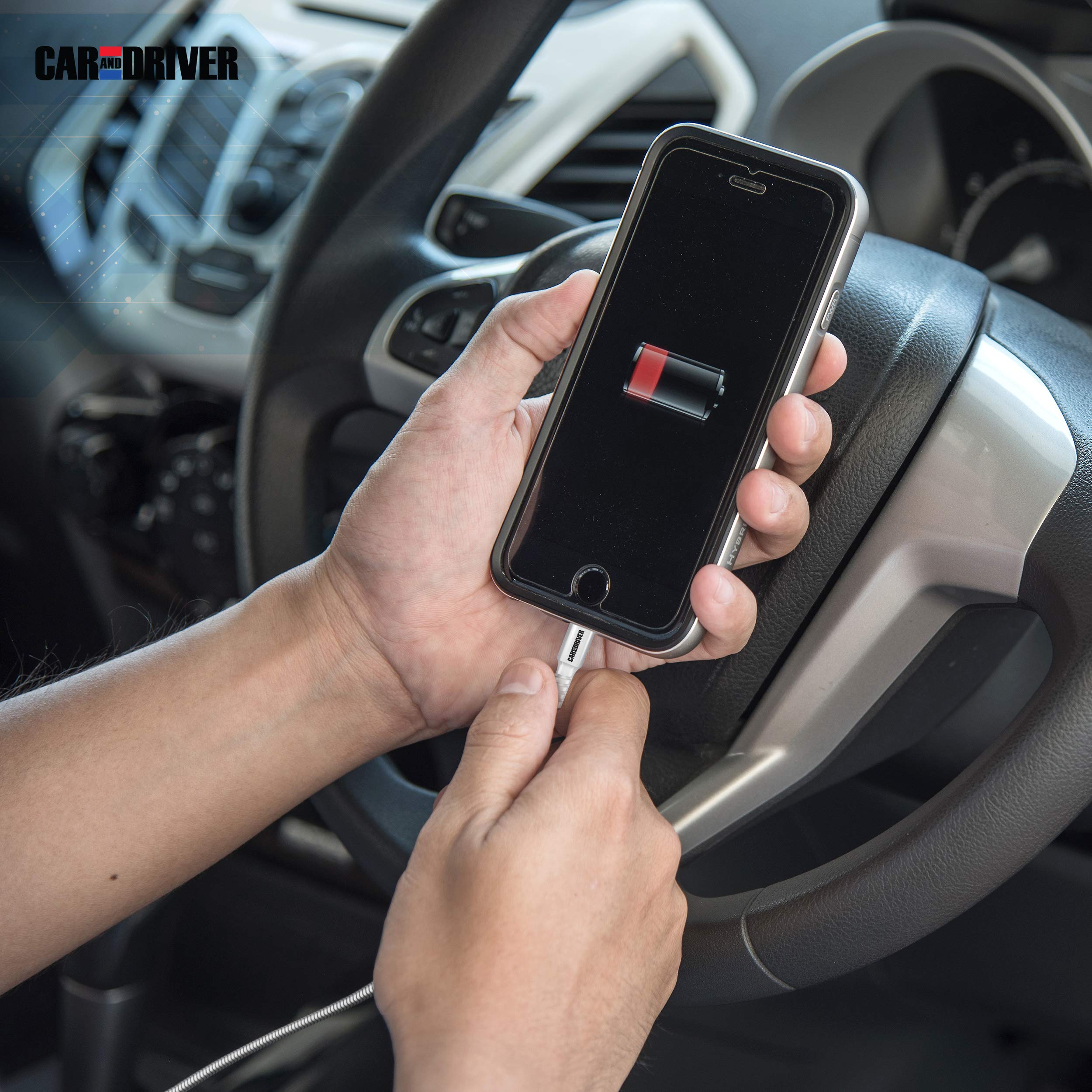 CAR AND DRIVER USB to Lightning Connector, 4 Braided Silver Cables