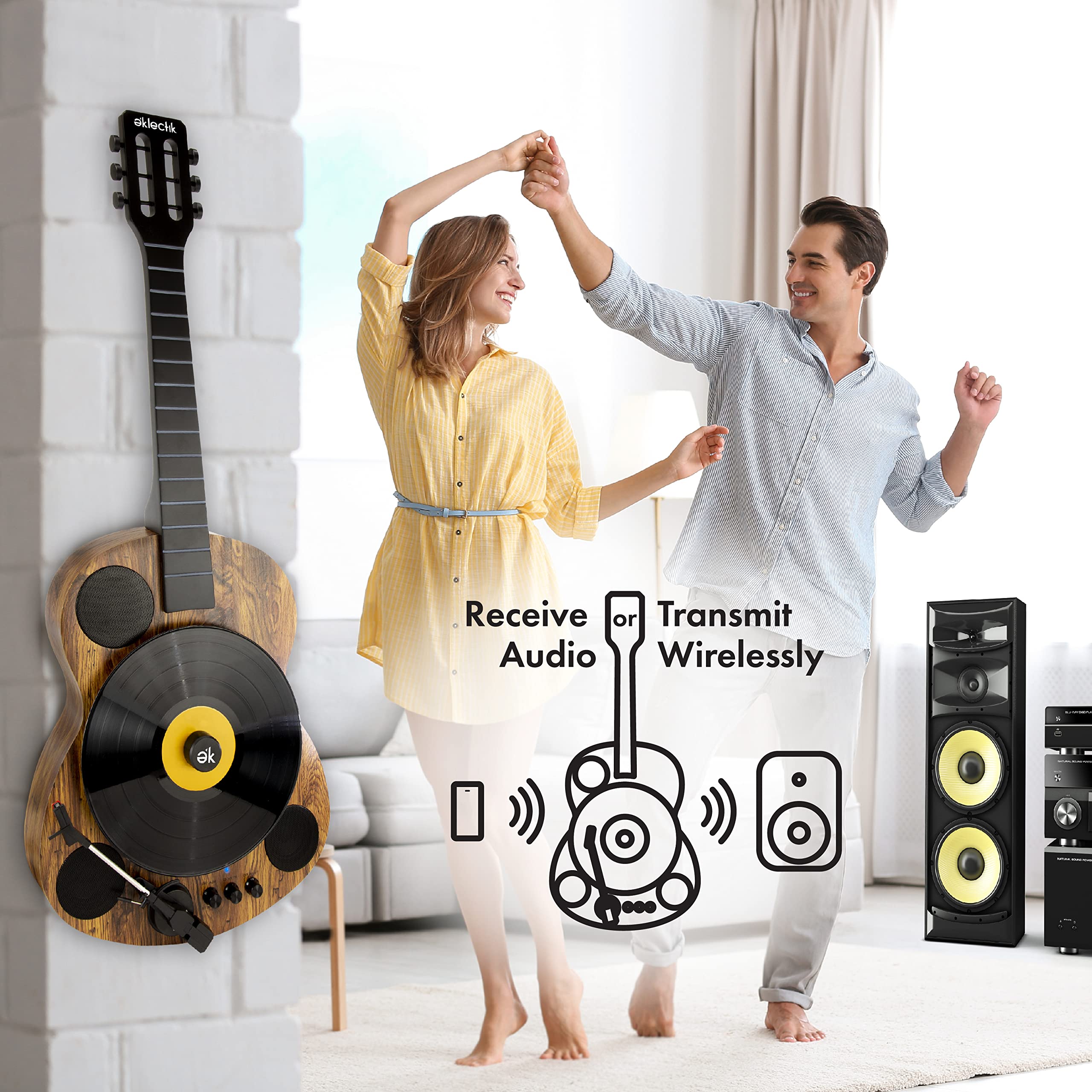 Eklectik Bluetooth Record Player Vertical Turntable Guitar Built-in Stereo Speakers