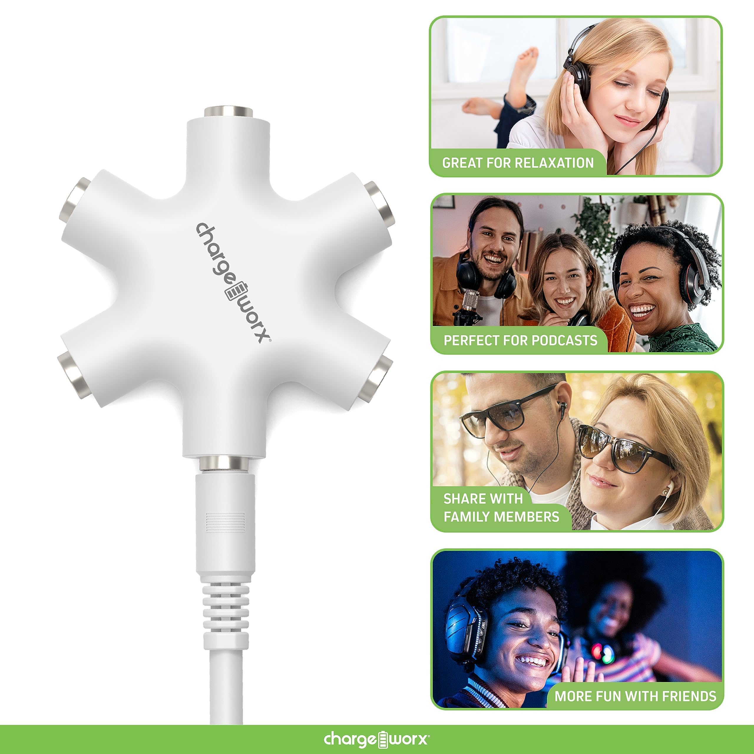 Chargeworx 3.5mm 5-Way Audio Splitter Hub for Headphones Mic