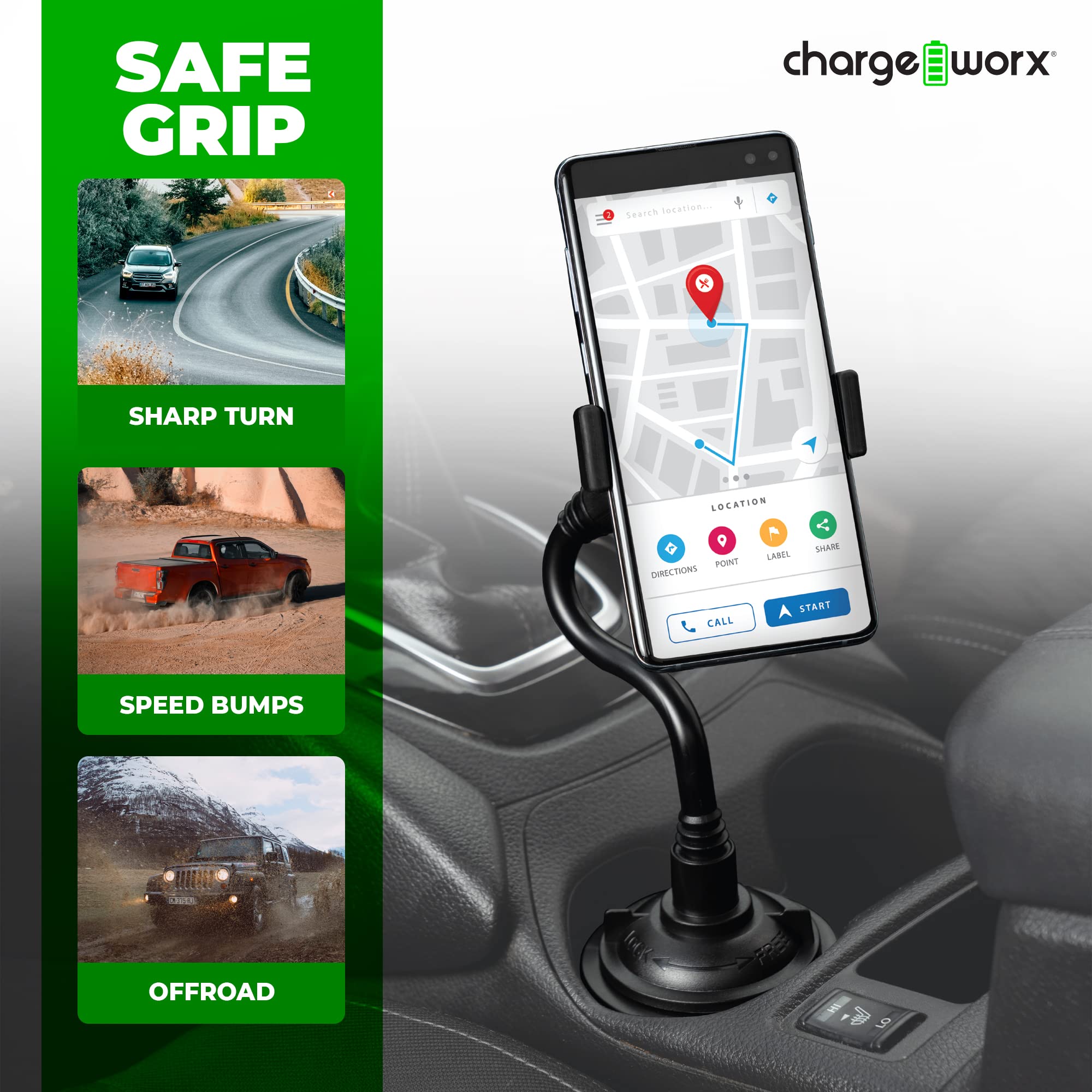 Chargeworx Cup Holder Phone Mount for Car