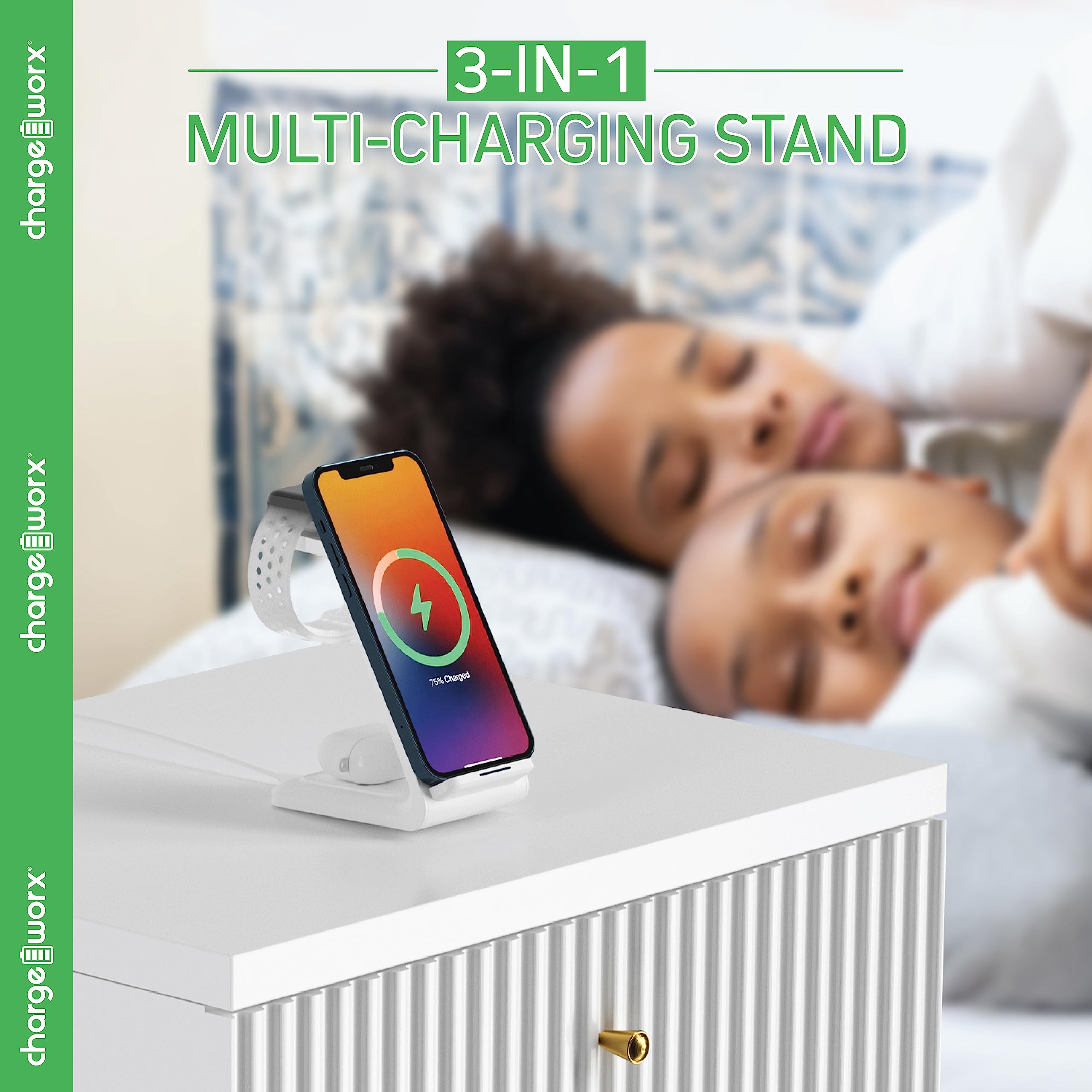 Chargeworx 3-in-1 Multi-Charging Stand 15W Clutter-Free Black