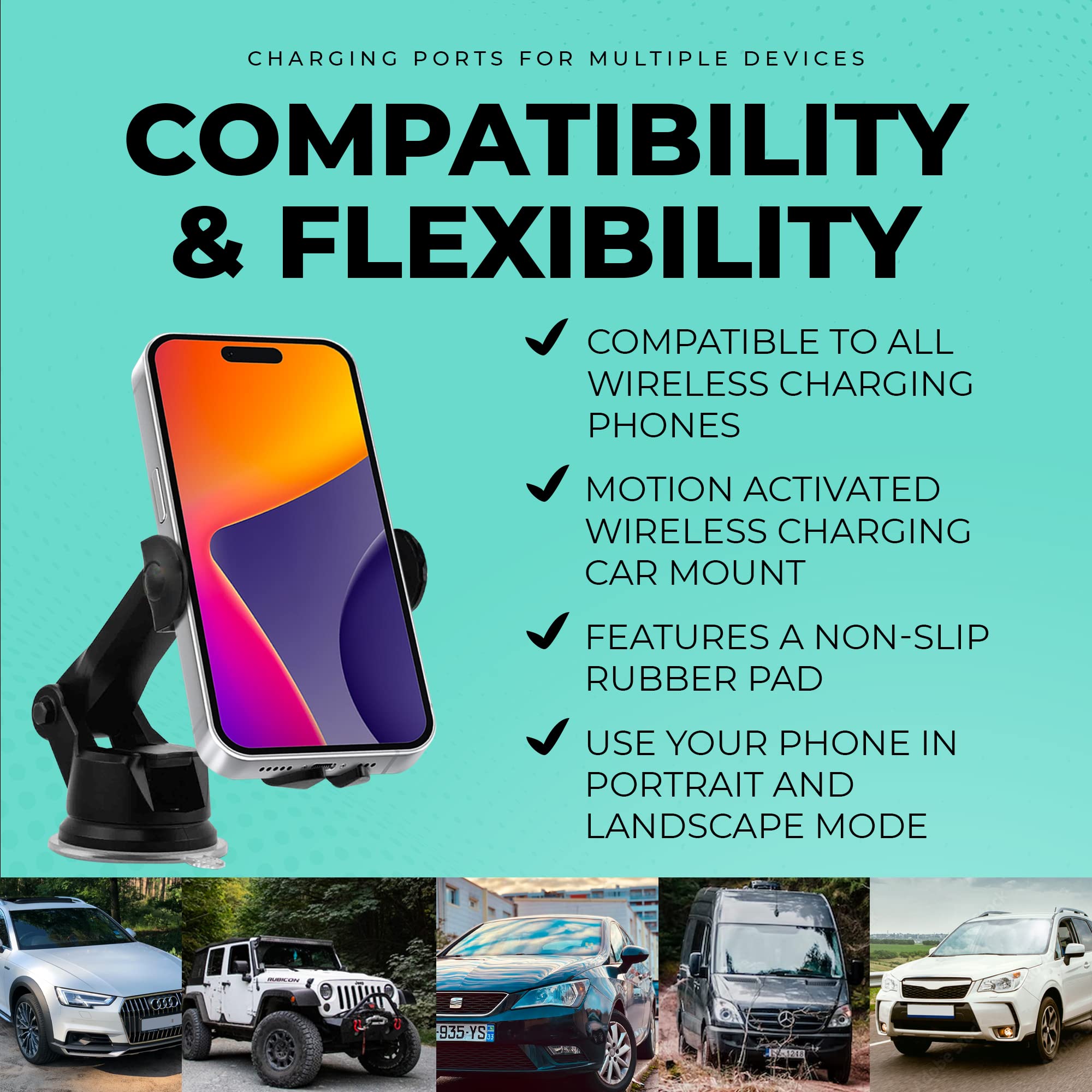 Chargeworx Touch-Activated Wireless Charge Car Mount
