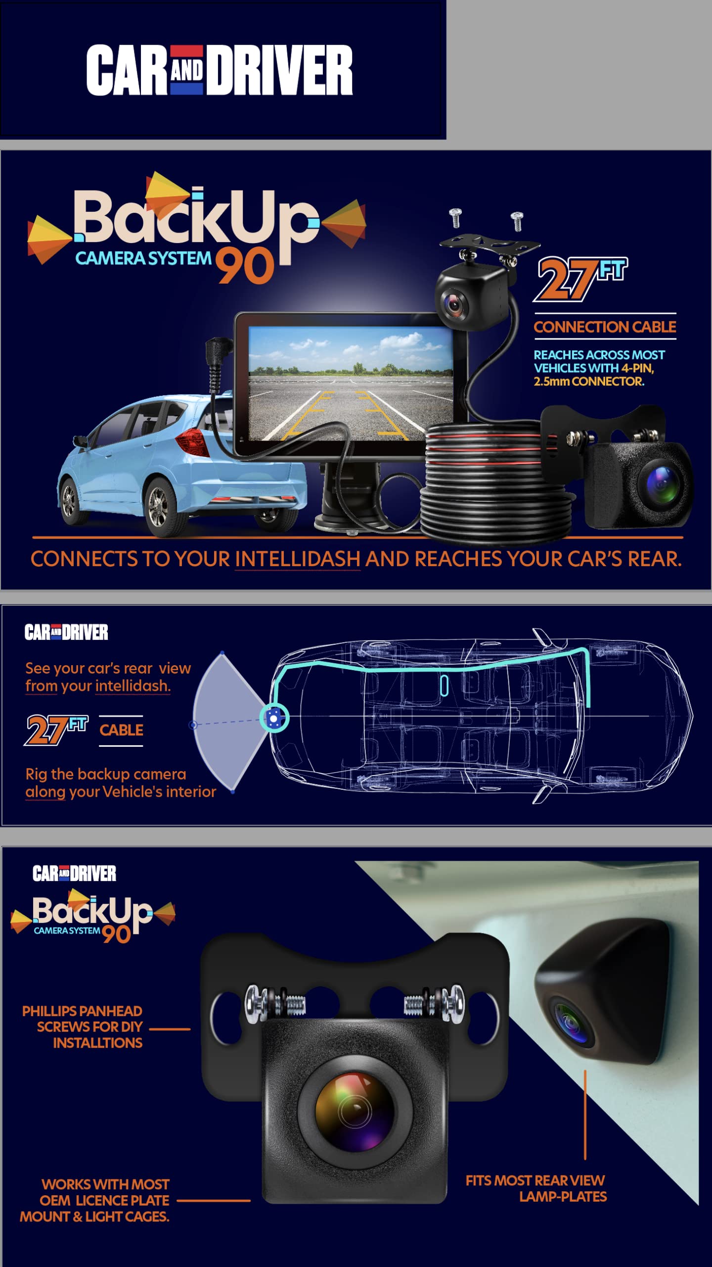 Car and Driver Wired Rearview 720p Camera Bundle