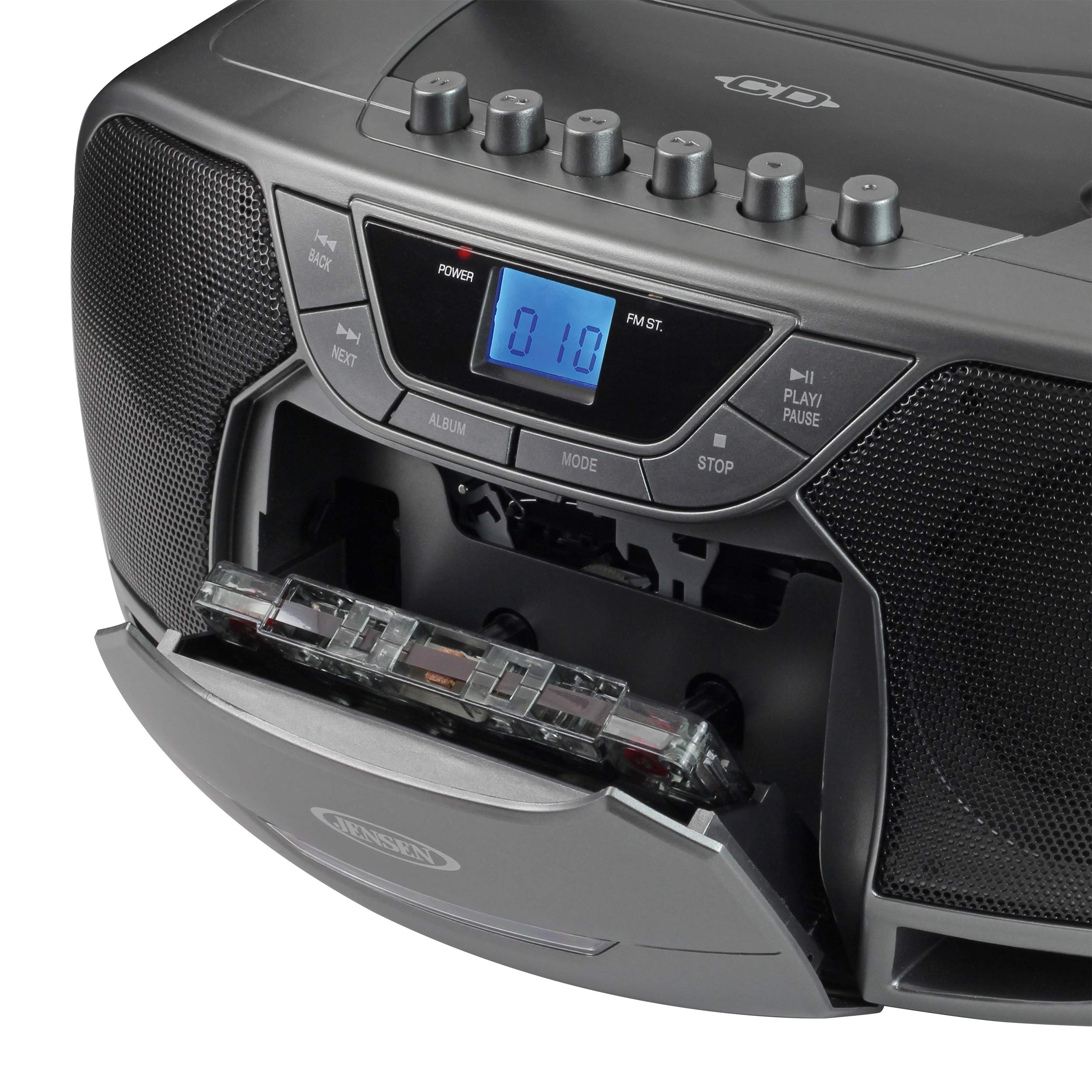 JENSEN CD-590-GR CD-590 1-Watt Portable Stereo CD and Cassette Player/Recorder with AM/FM Radio and Bluetooth