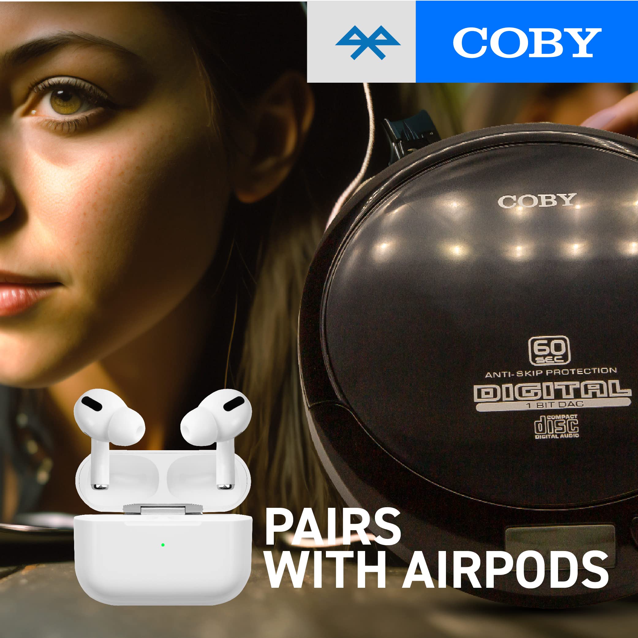 Coby Bluetooth CD Player Portable, FM, AUX, MP3 Anti-Skip Compact Discman