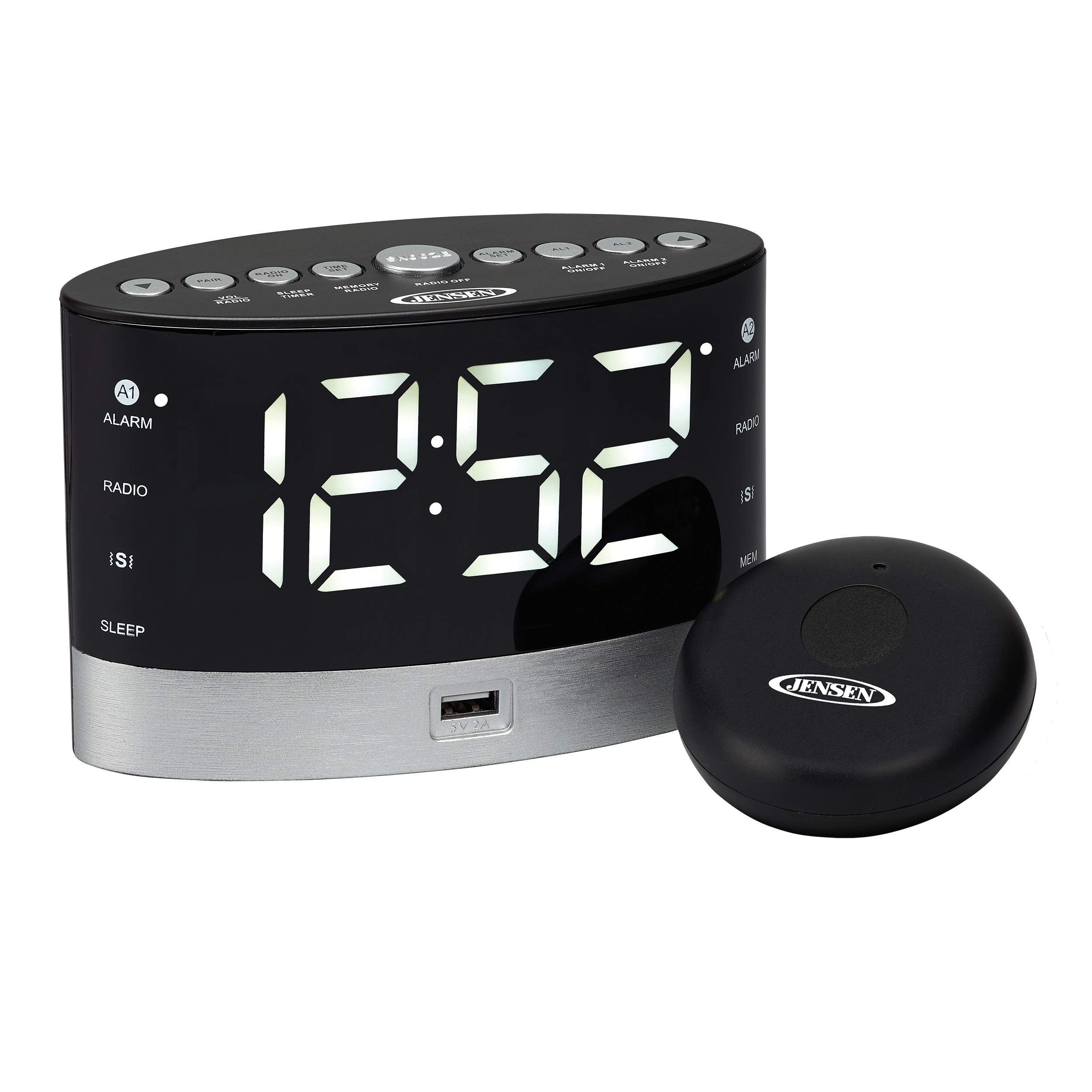 JENSEN JCR-255 JCR-255 .6-Watt AM/FM Dual-Alarm Digital Clock Radio with Under-Pillow Vibrator