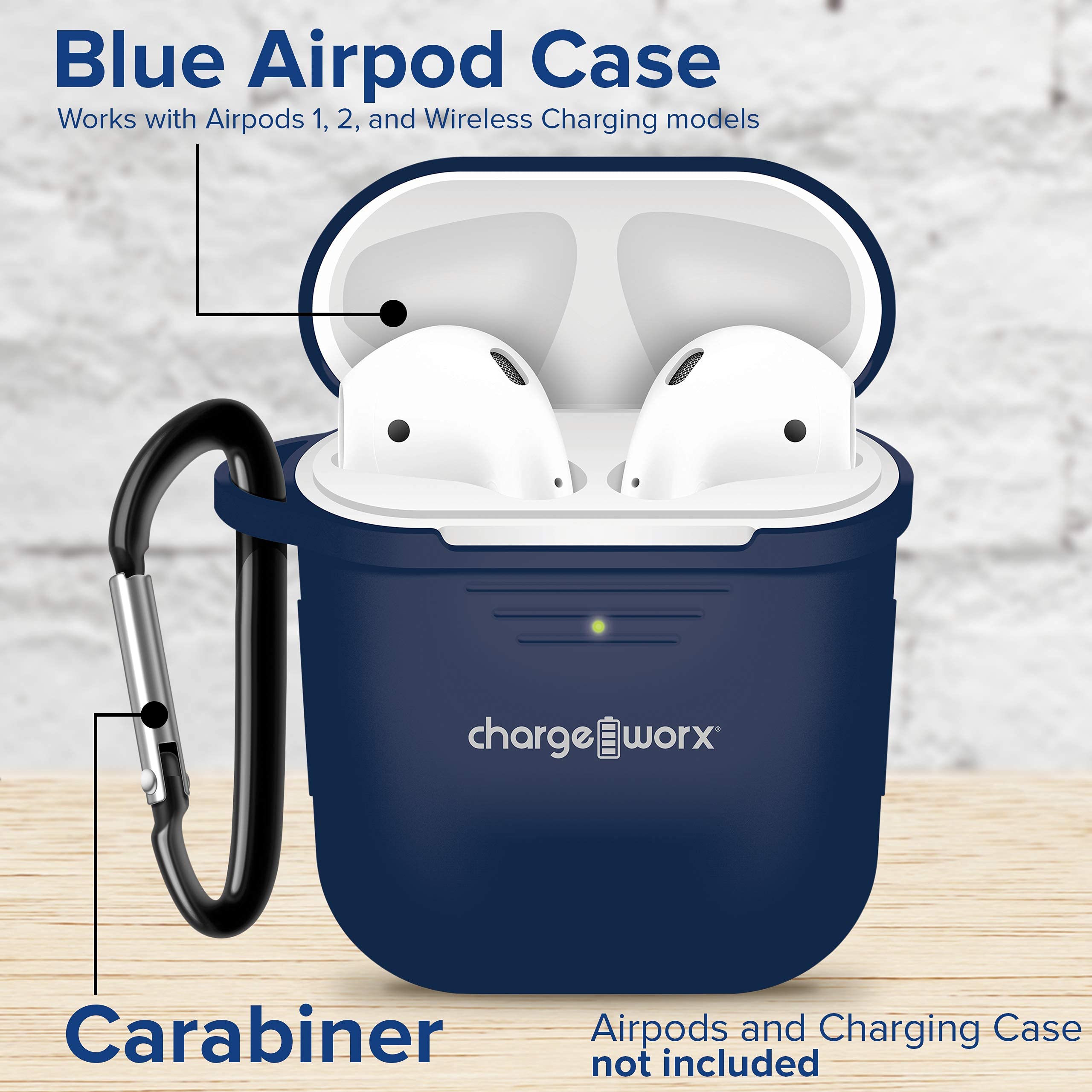 Chargeworx AirPods Case Bundle Silicone Cover Holders Carabiner Blue
