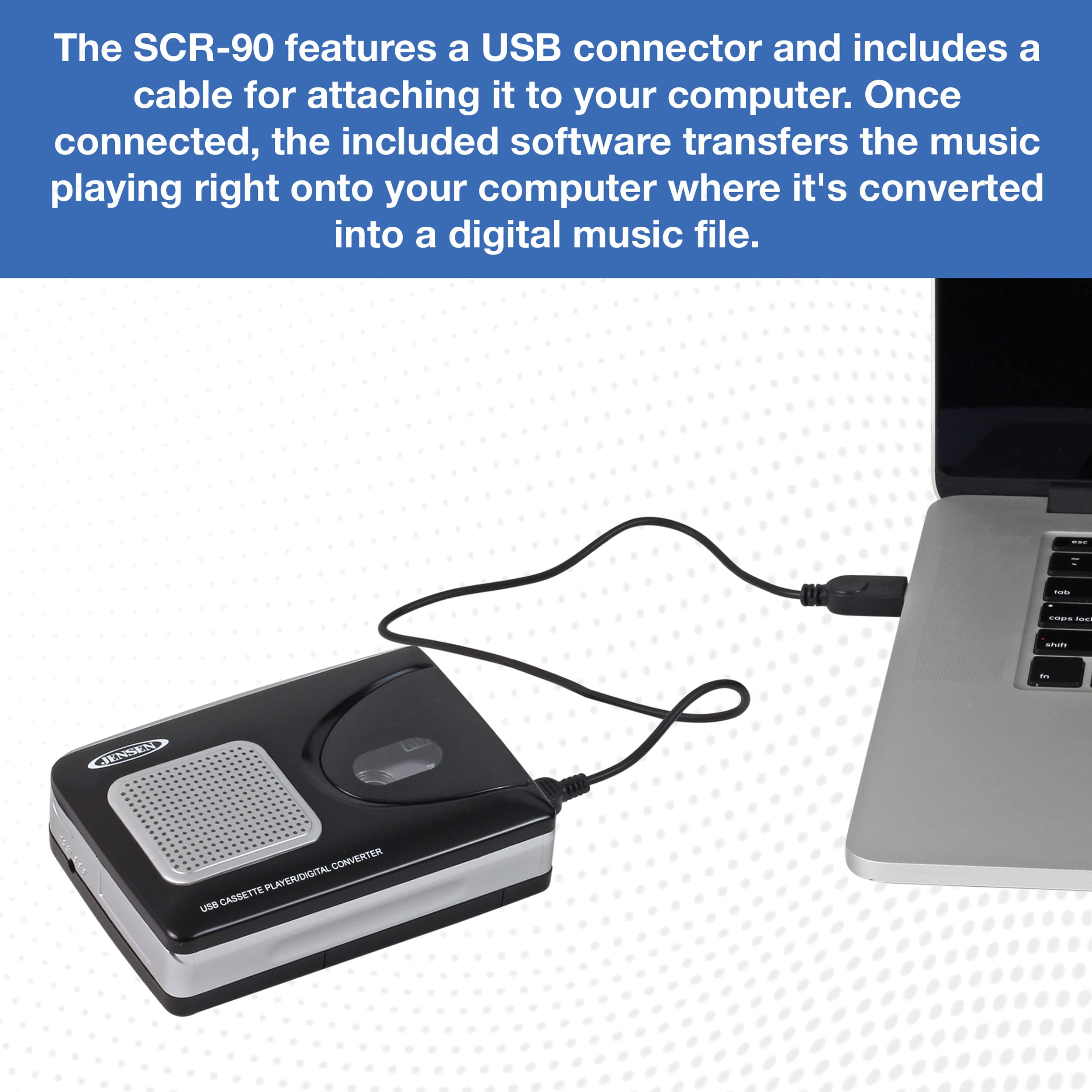JENSEN SCR-90 Stereo USB Cassette Player with Encoding to Computer