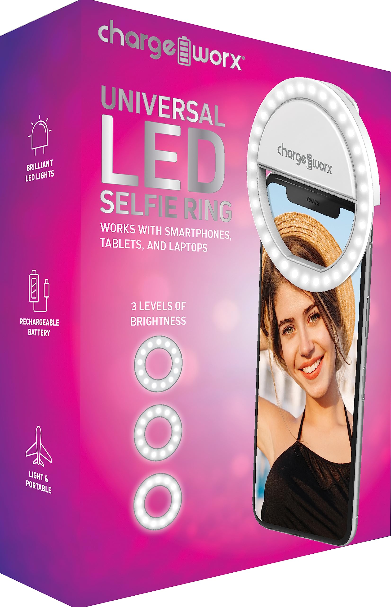 Chargeworx LED Selfie Ring Light 3 Brightness