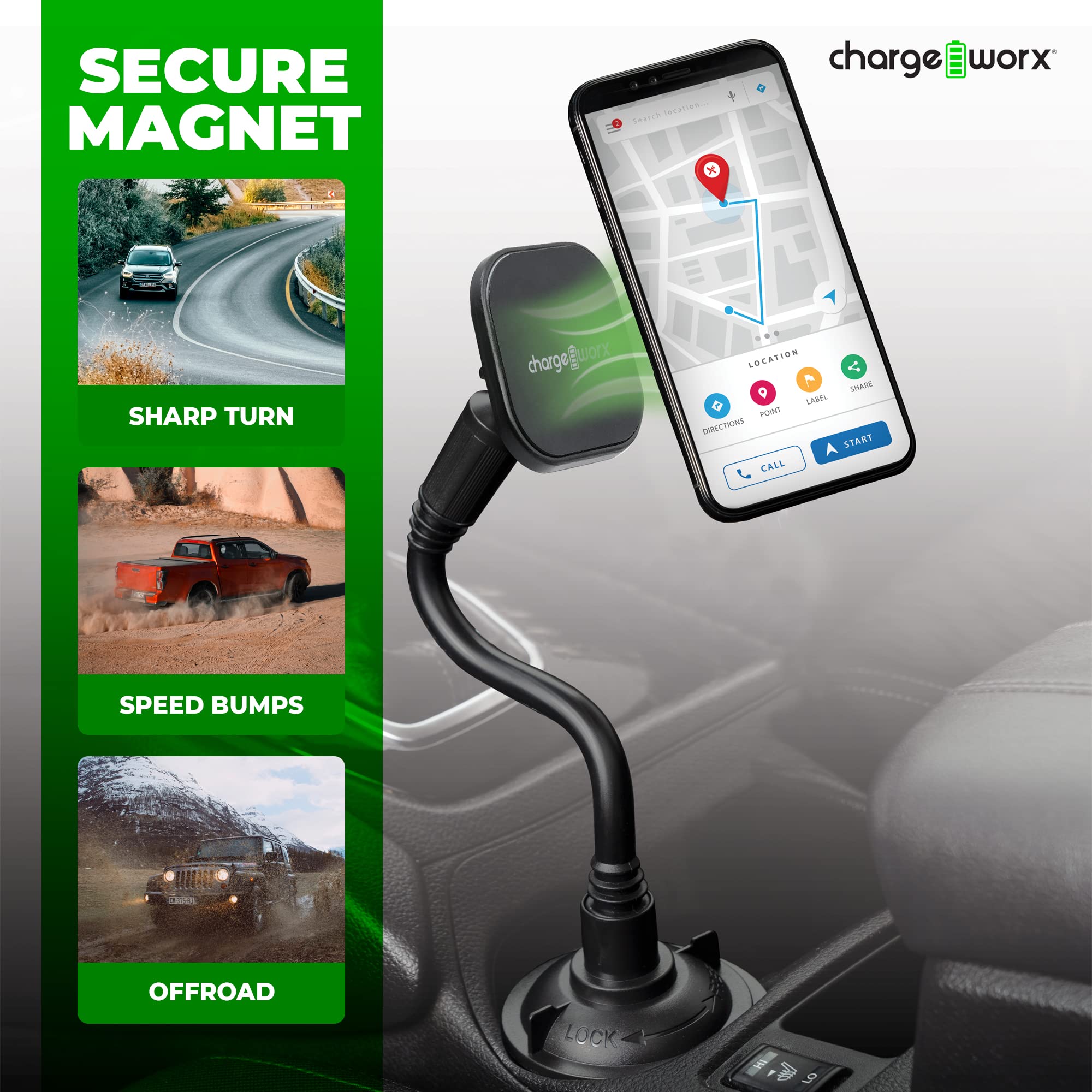Chargeworx Car Phone Holder Cup Holder Mount