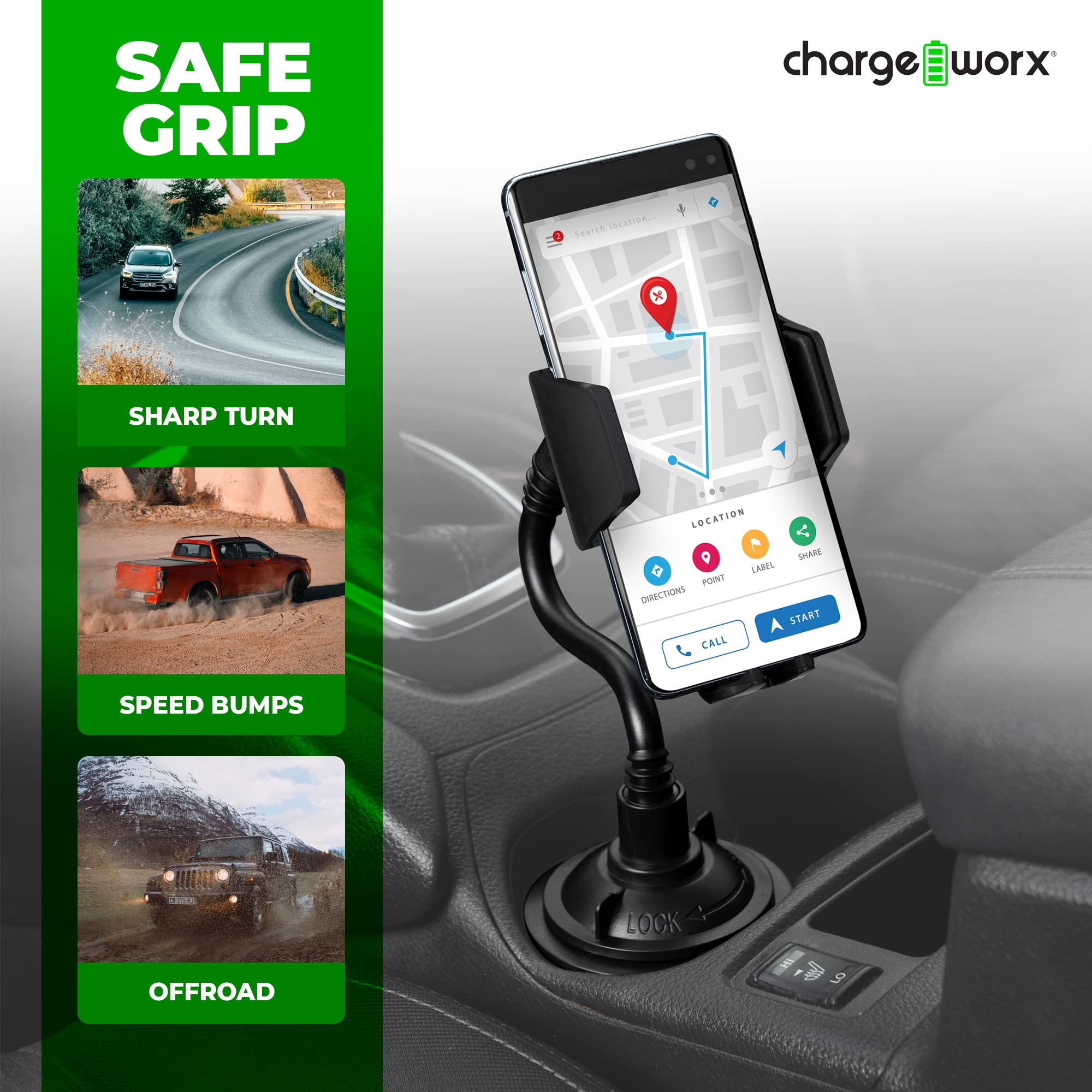 Chargeworx Cupholder Phone Mount Car