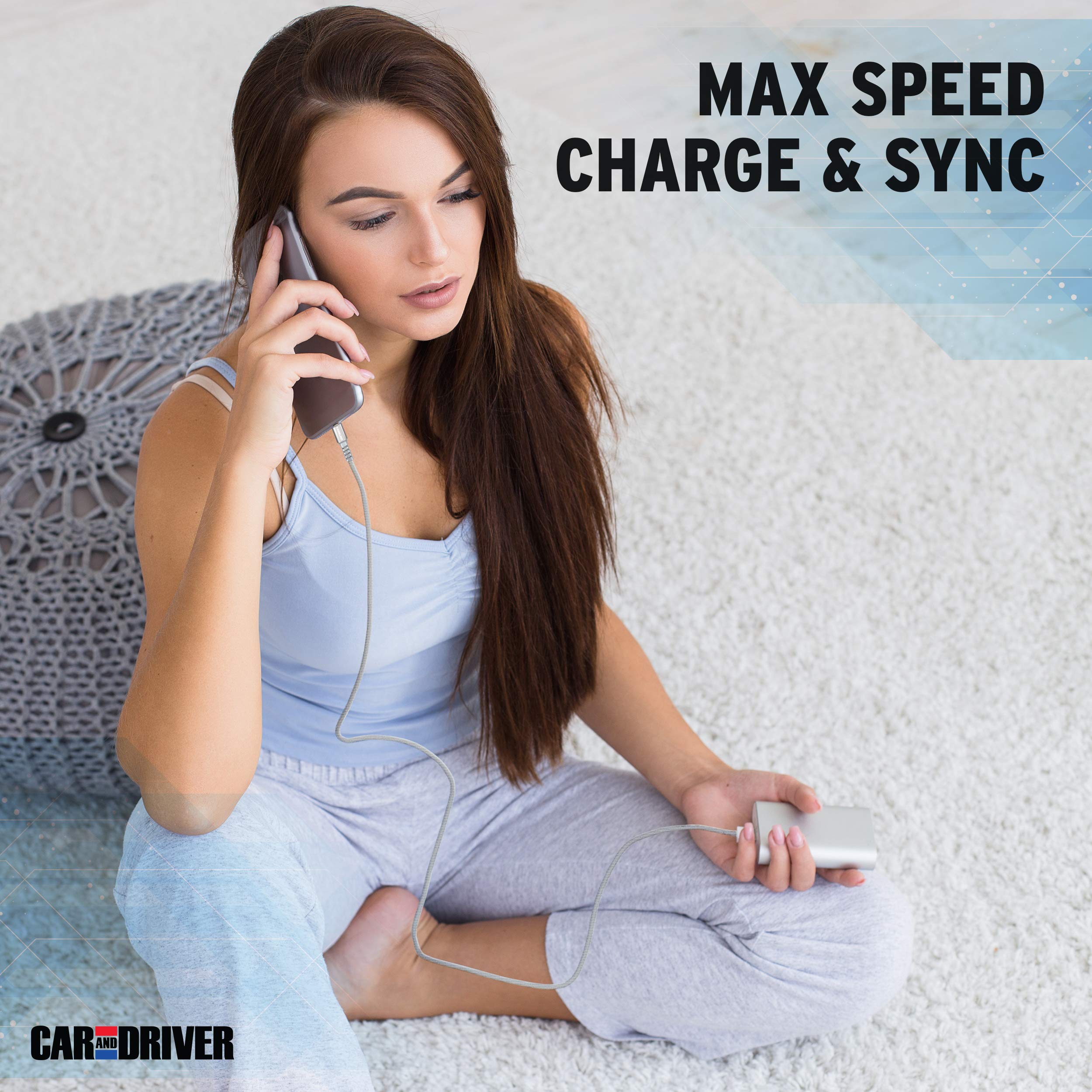 CAR AND DRIVER USB to Lightning Connector, 4 Braided Silver Cables
