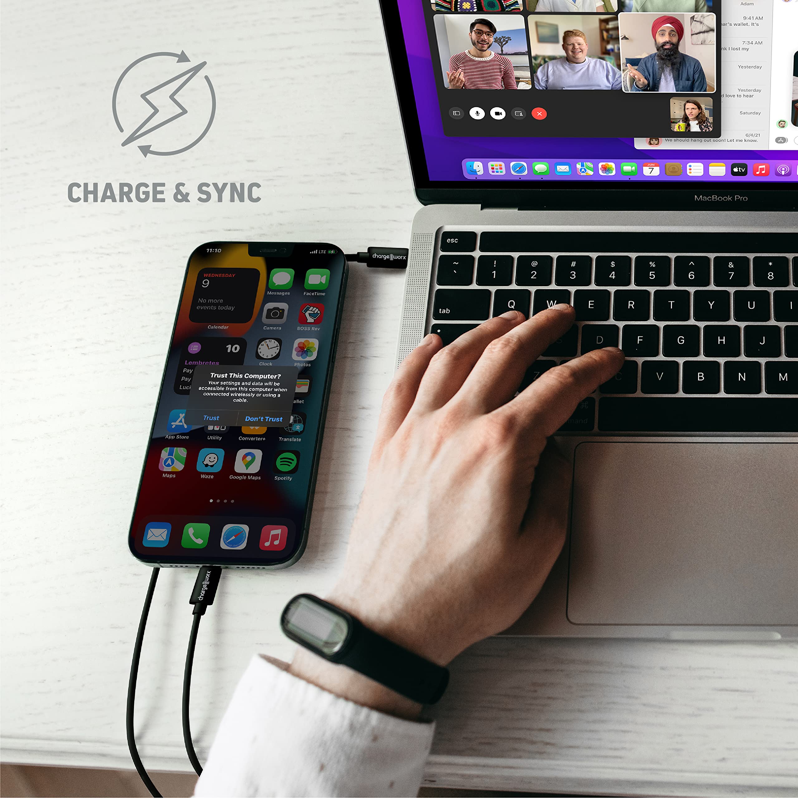 Chargeworx USB-C to Lightning 10ft Cable 20W PD MFI Certified