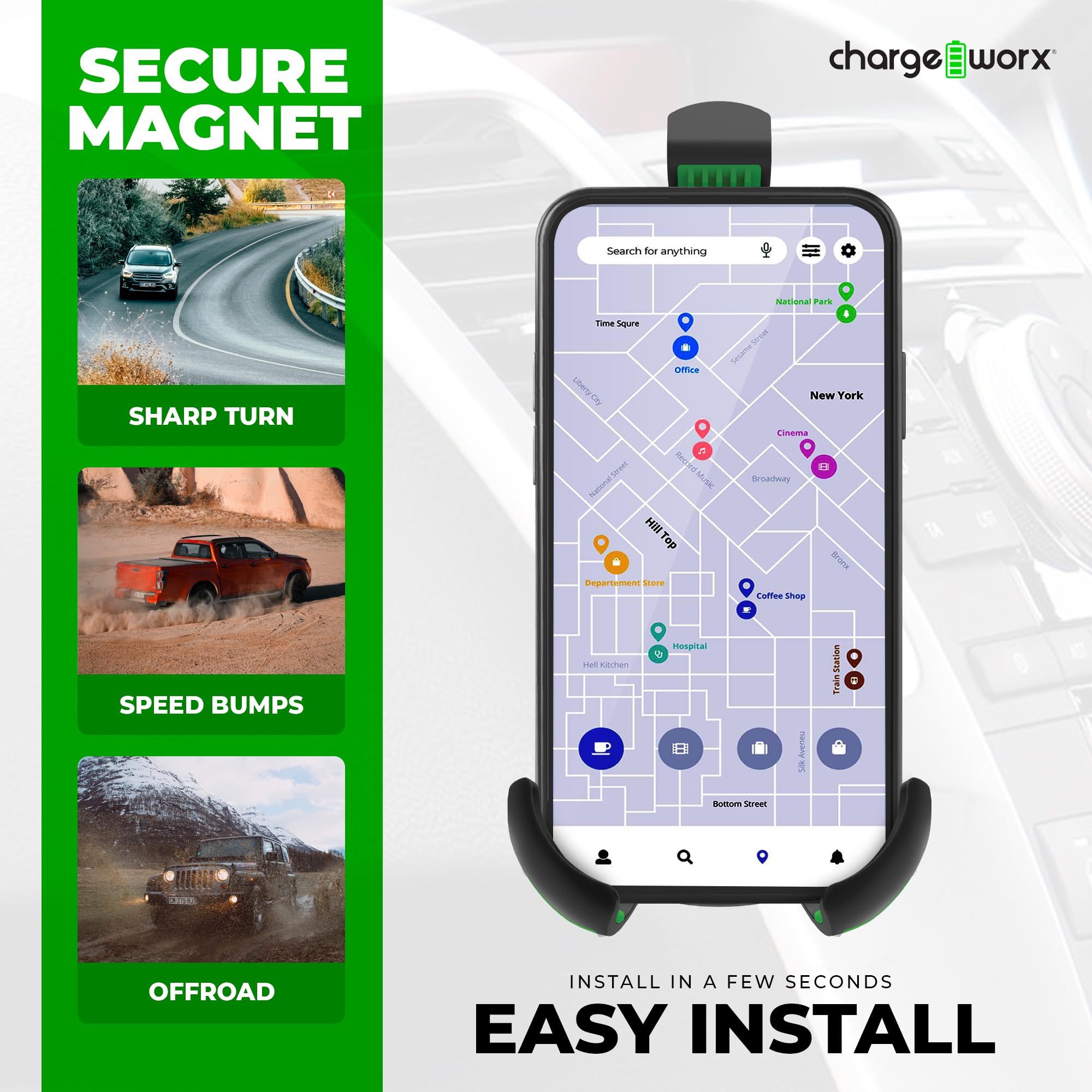 Chargeworx Univ Vent Phone Mount Car