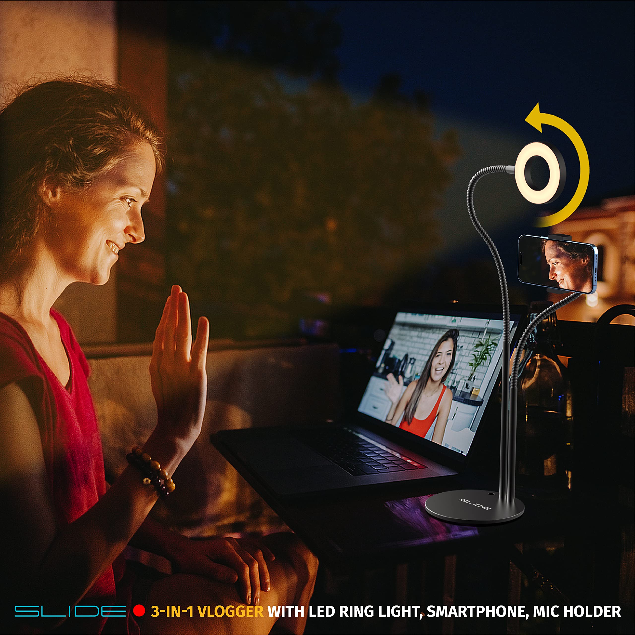 Slide 3-in-1 Vlogging Kit LED Ring Light Stand Phone Holder