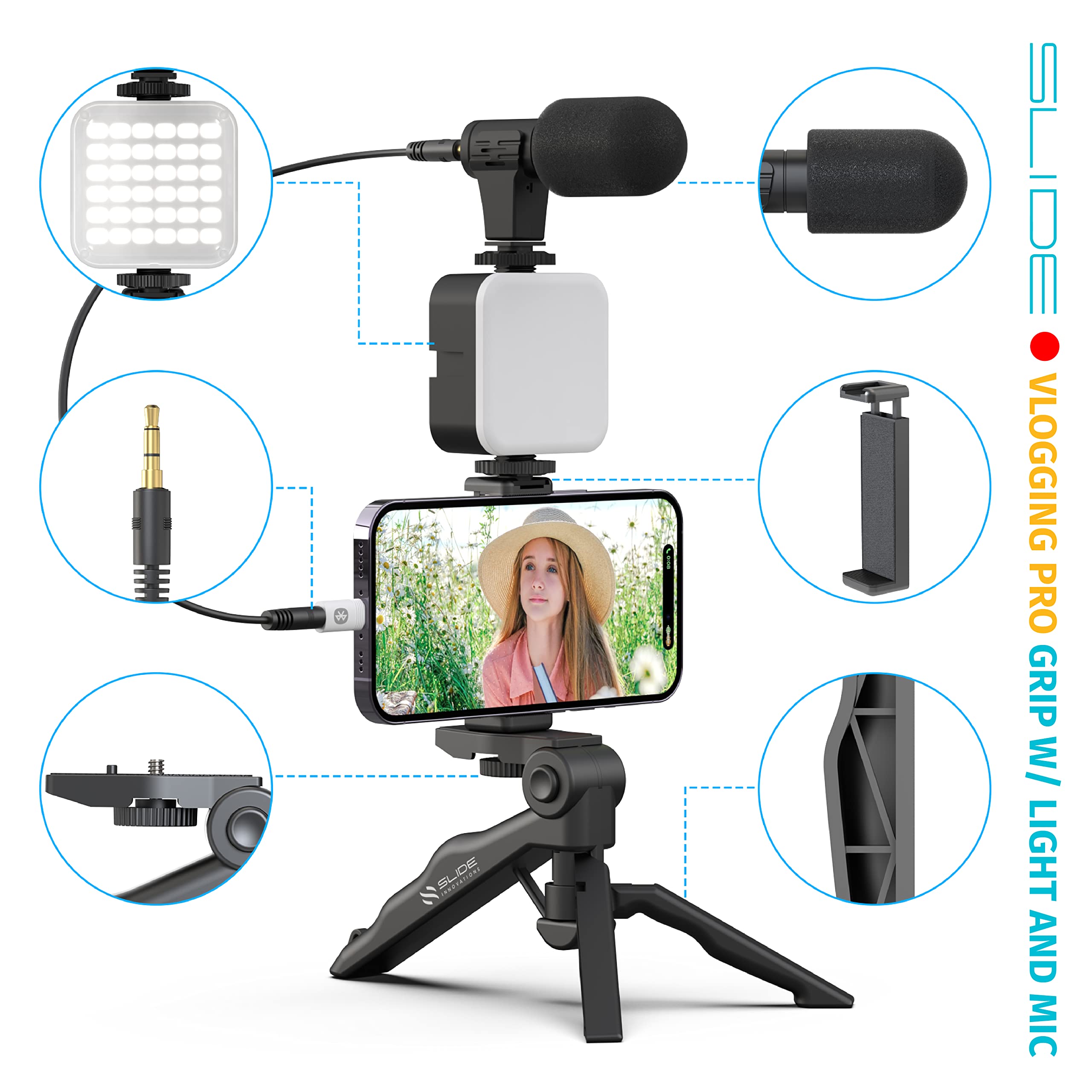Slide Vlogging Kit w/Light & Microphone