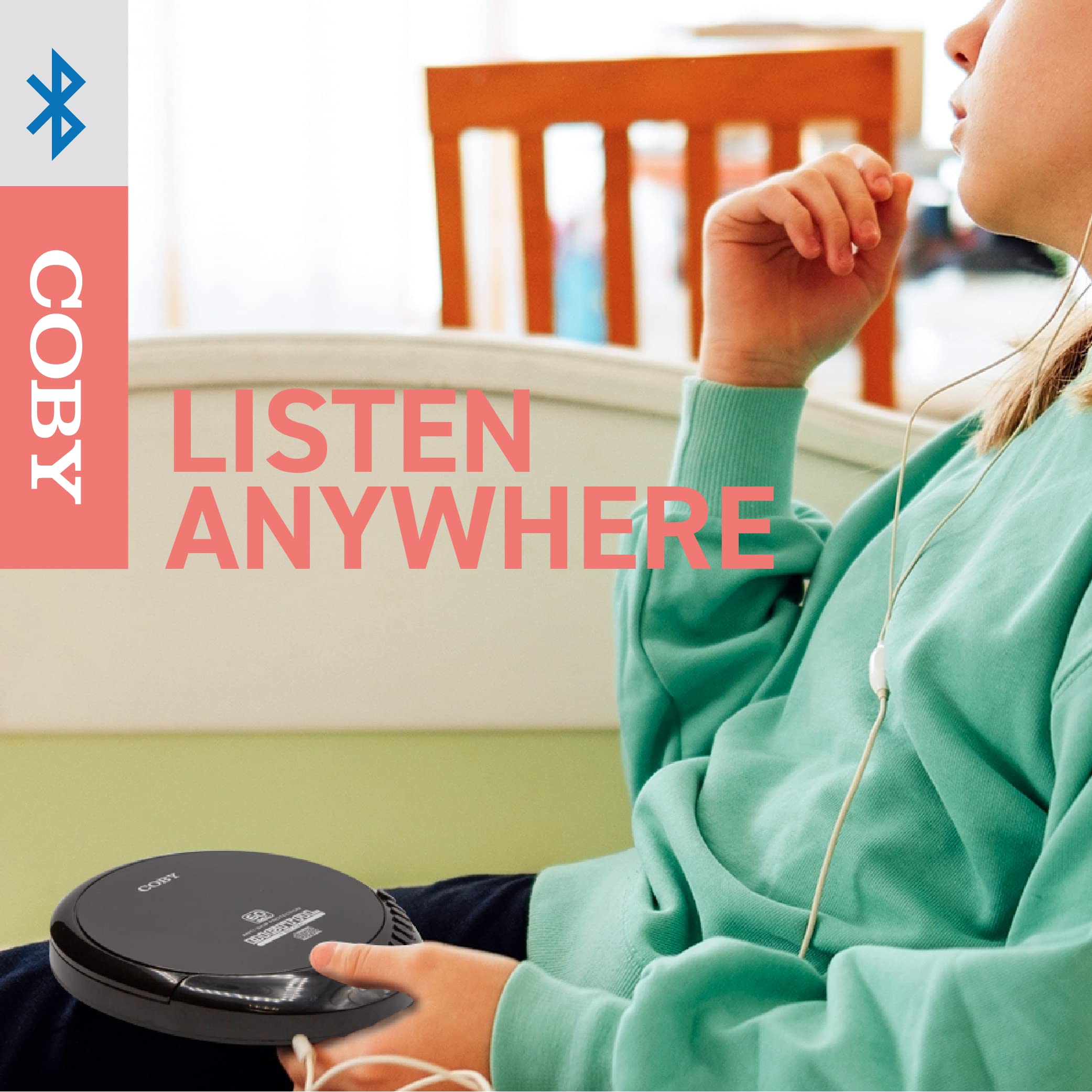 Coby Bluetooth CD Player Portable, FM, AUX, MP3 Anti-Skip Compact Discman
