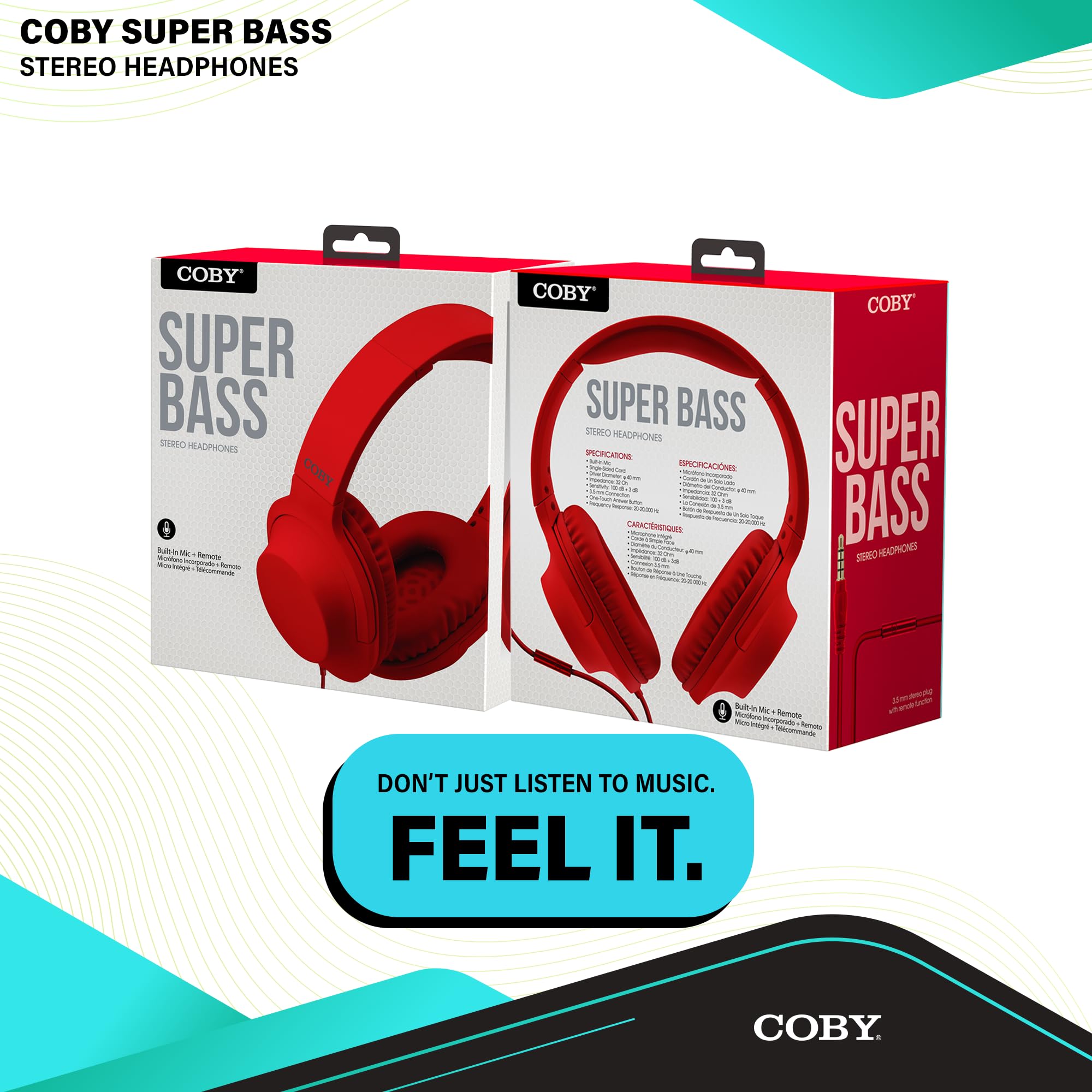 Coby Super Bass Stereo Wired Headphones, Adjustable