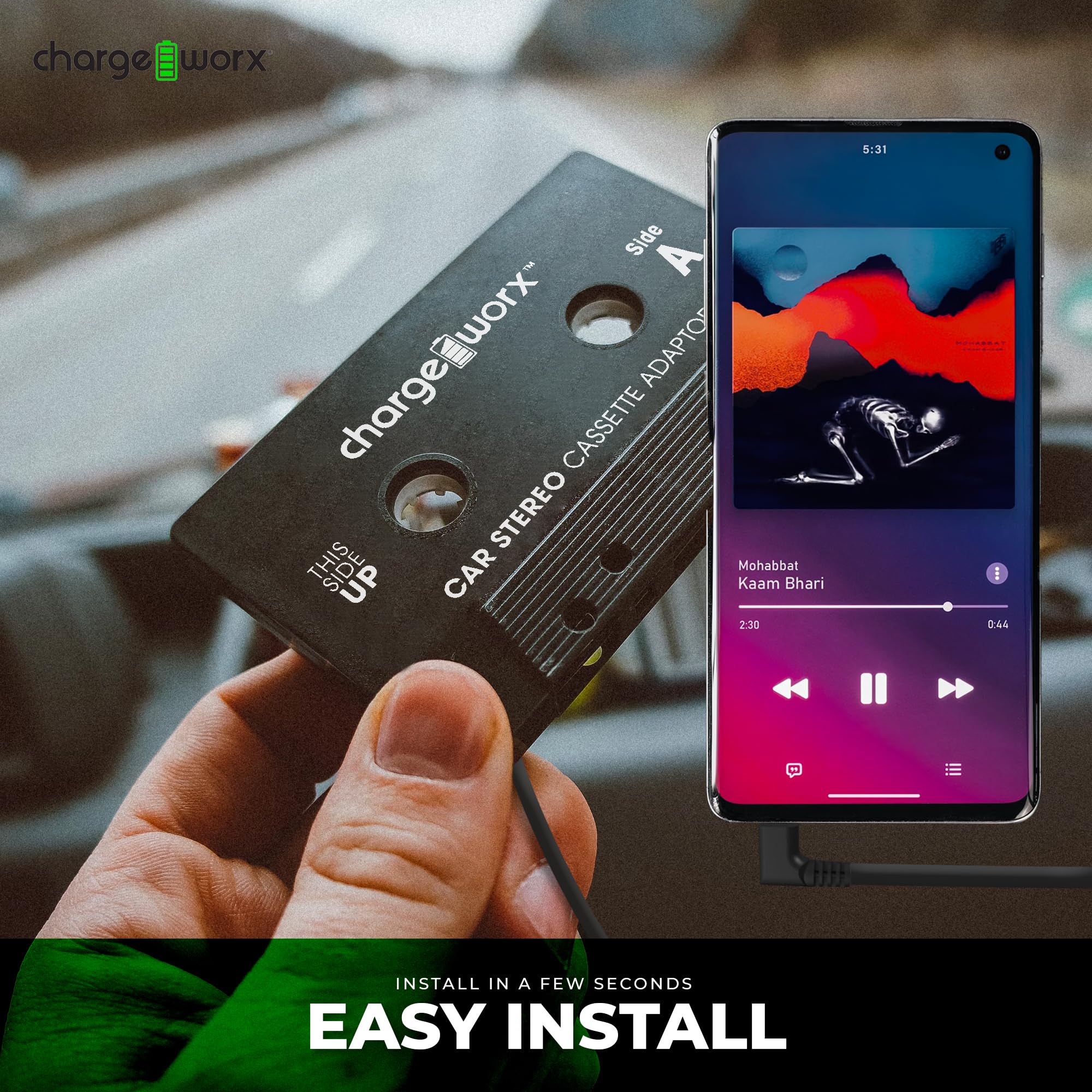 Chargeworx Car Cassette Adapter 3.5mm Aux