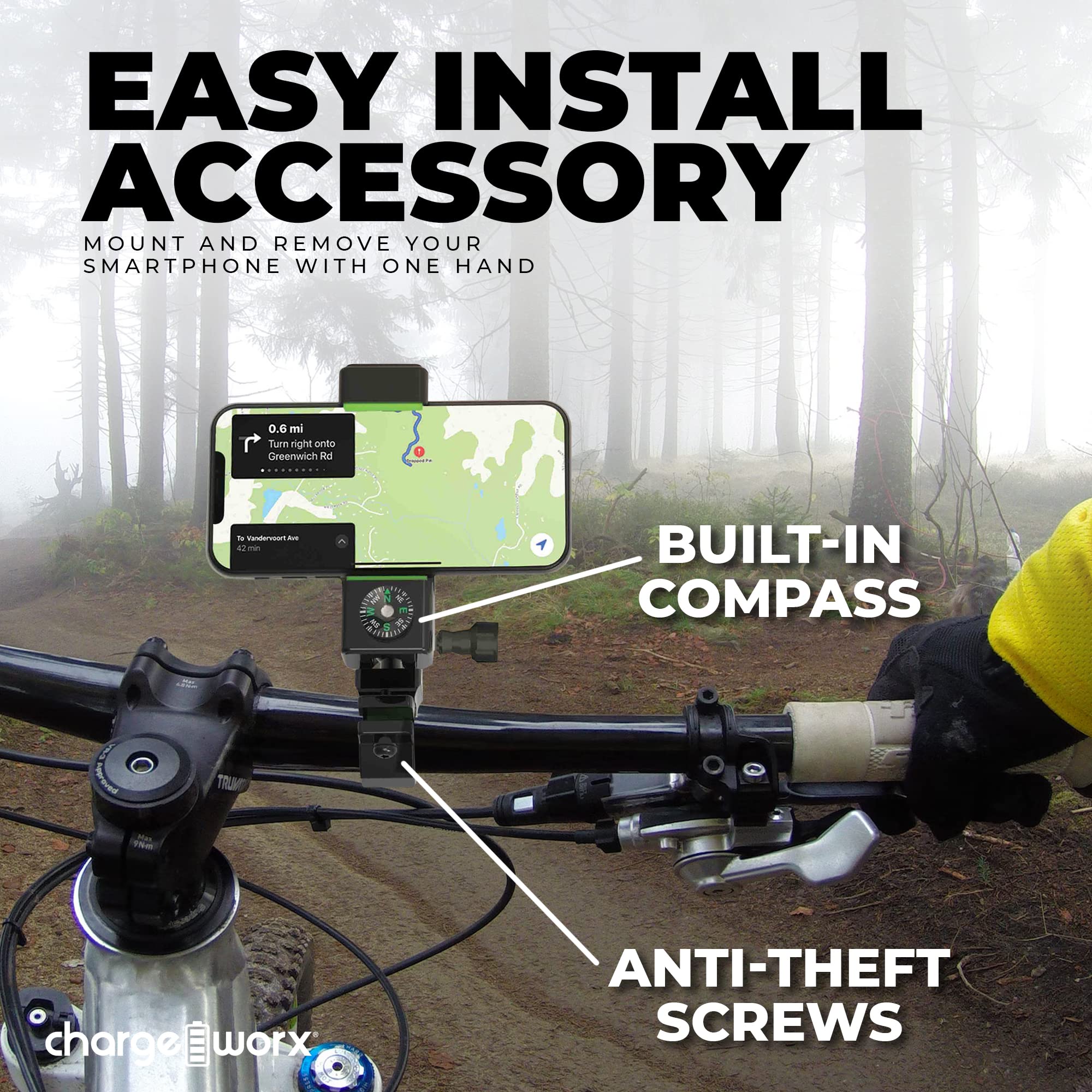 Chargeworx Bike Phone Mount with Built-in Compass