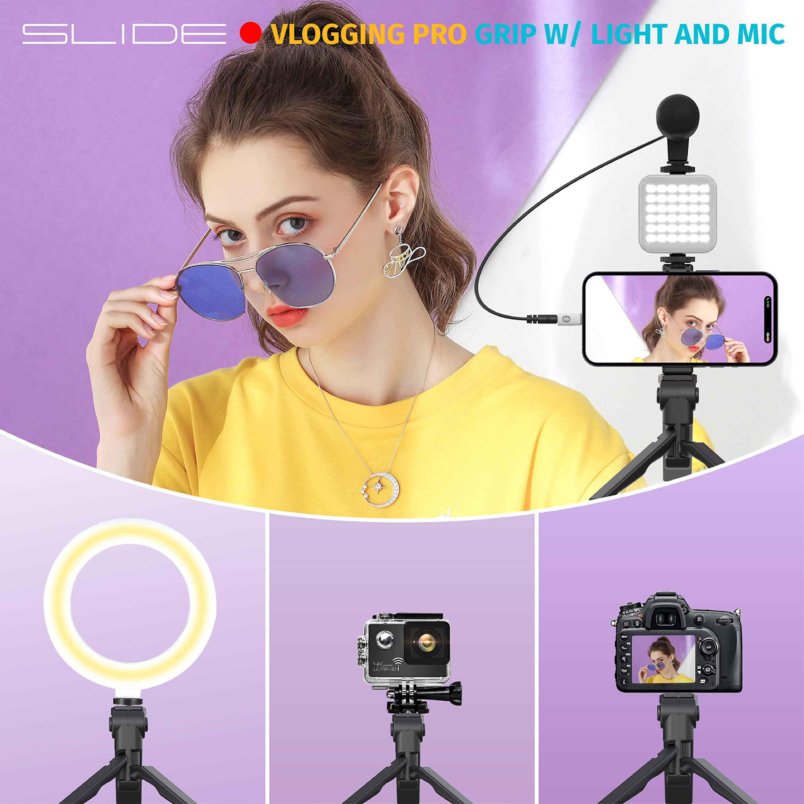 Slide Vlogging Kit w/Light & Microphone