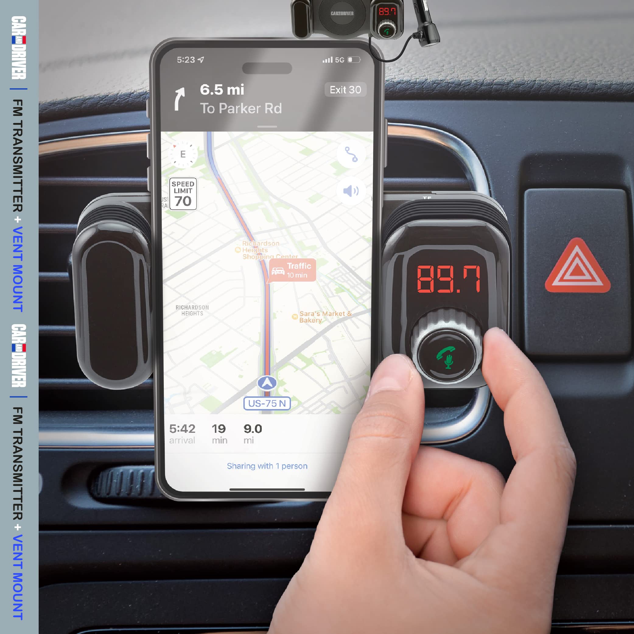 Car and Driver Bluetooth FM Transmitter & Car Vent Phone Mount