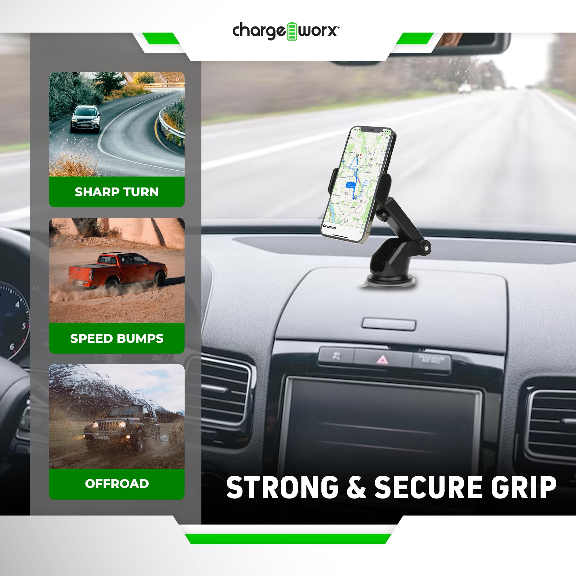 Chargeworx Suction Mount Smartphone Holder 360 Rotation Secure Anti-Scratch Grip