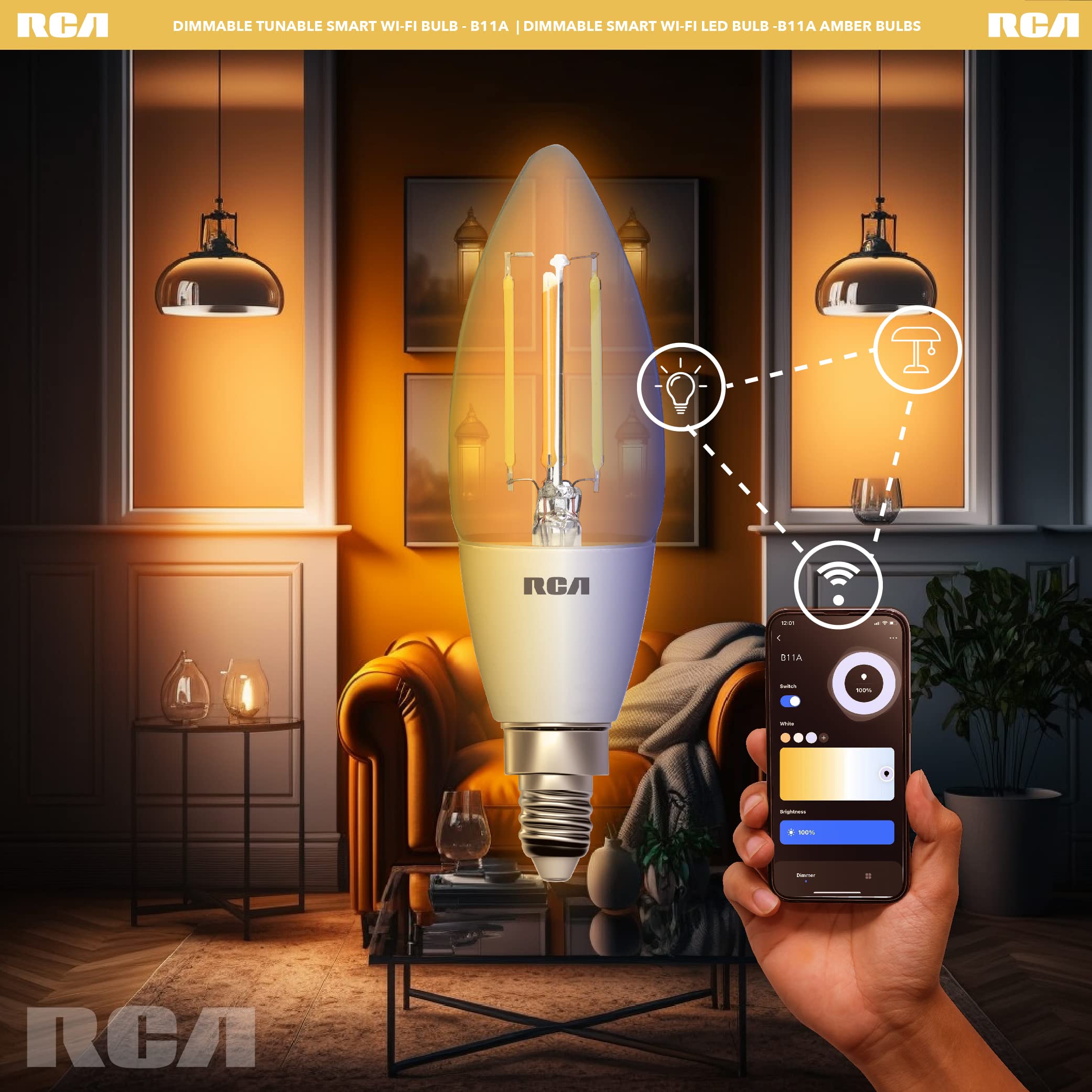 RCA WiFi LED Smart Light Bulb, Indoor Flood Light, 9W, 60W Equiv, Multicolor & White, BR30, 1-Pack