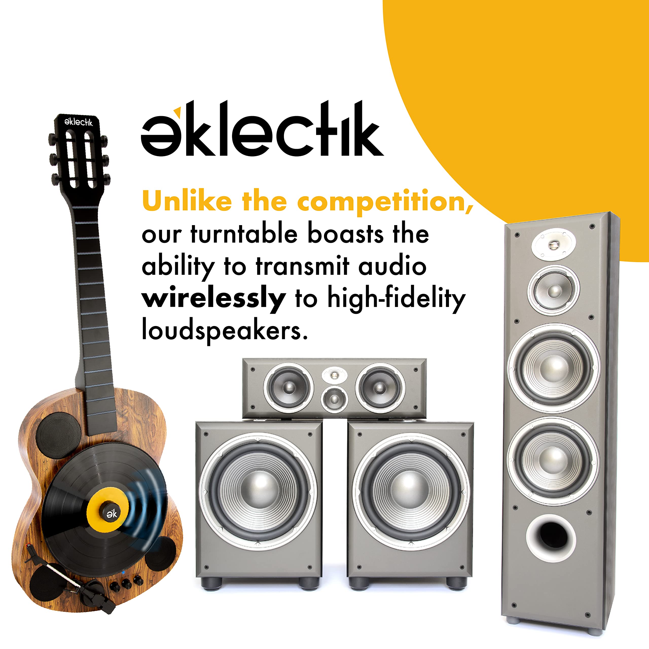 Eklectik Bluetooth Record Player Vertical Turntable Guitar Built-in Stereo Speakers