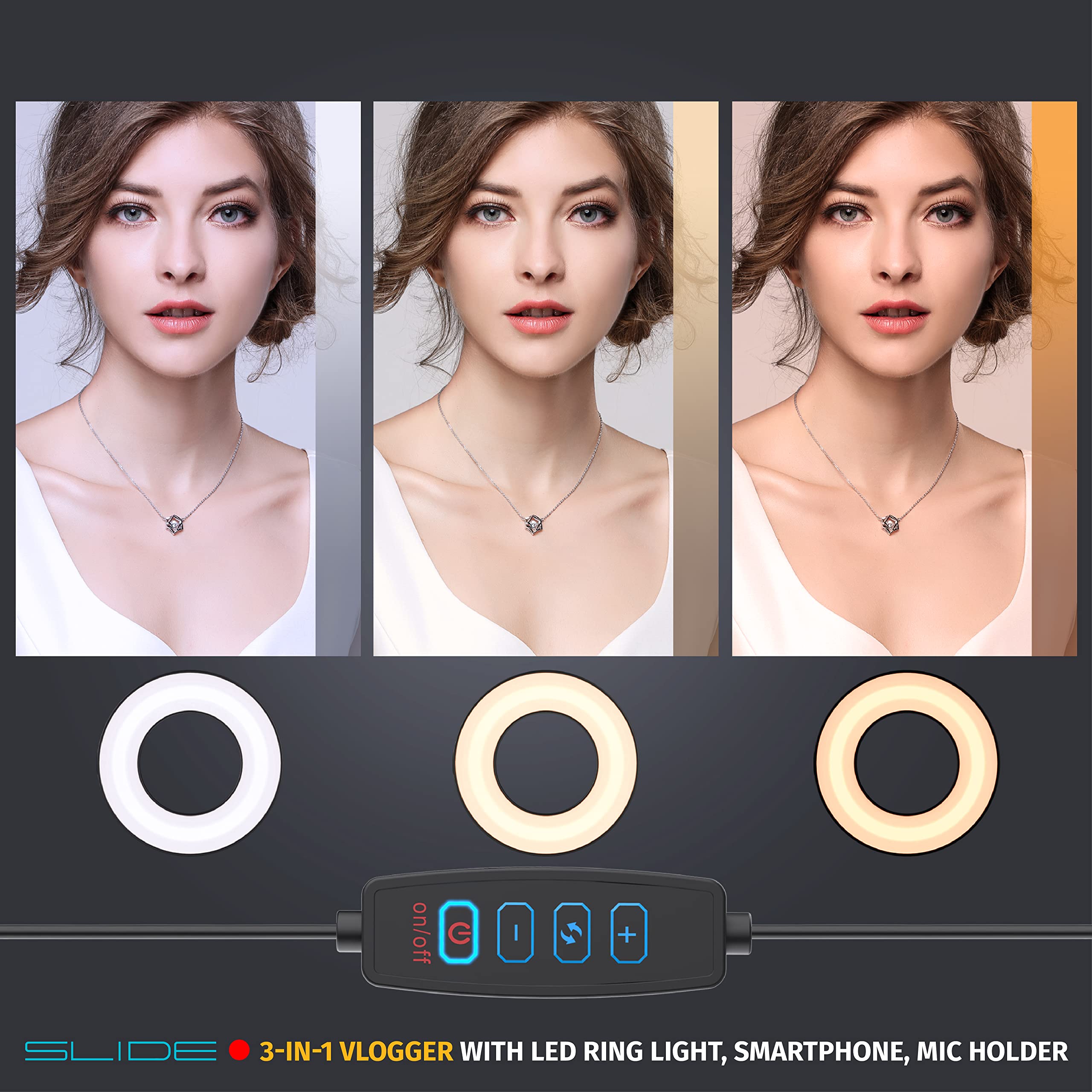 Slide 3-in-1 Vlogging Kit LED Ring Light Stand Phone Holder