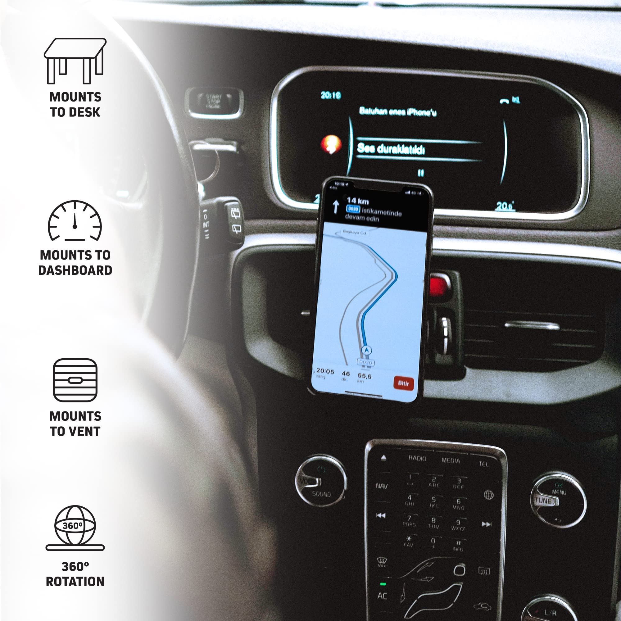 Chargeworx Multi-Purpose Phone Mount for Car Dashboards, Desktops & Vents