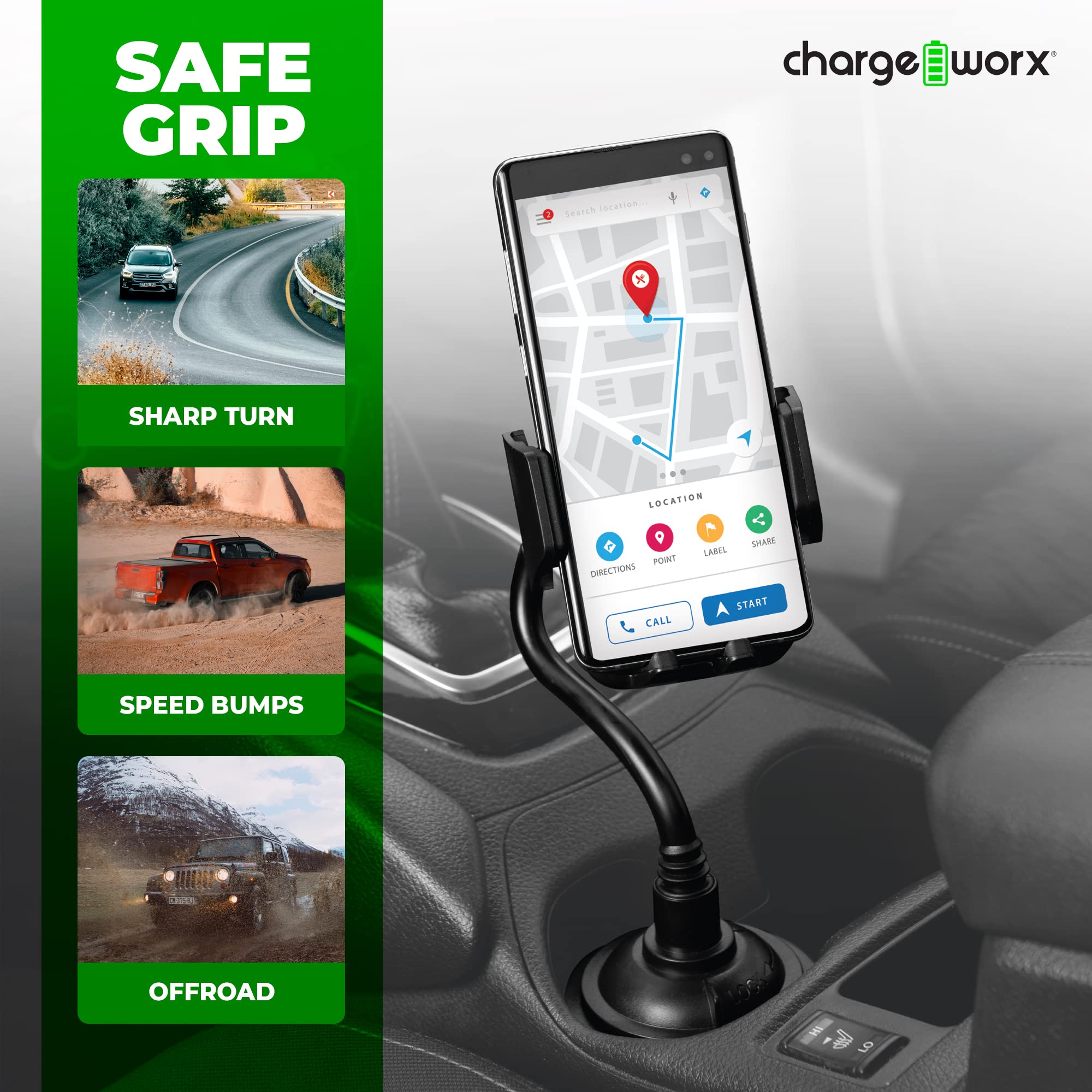 Chargeworx Cup Holder Phone Mount for Car